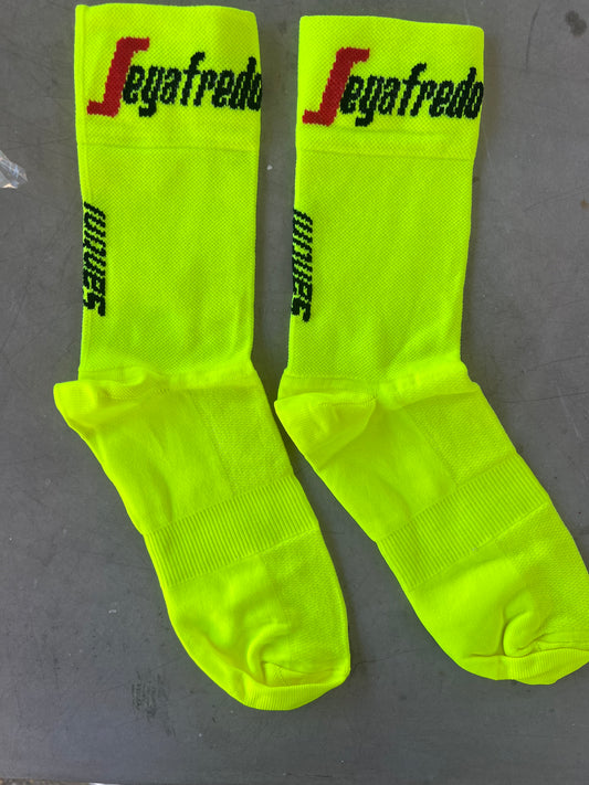 Trek Segafredo | Santini Cycling Socks | Fluoro Yellow | M/L | Rider-Issued Pro Team Kit - clearance