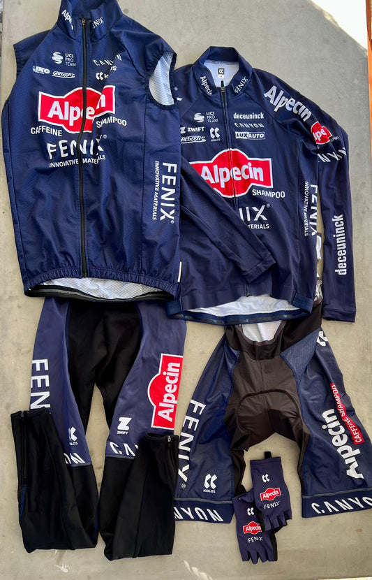 Alpecin Fenix Men | Kalas Winter Bundle - Thermal Jersey, Gilet, Bibs, Leg Warmers, etc. | M/L | Rider-Issued Pro Team Kit