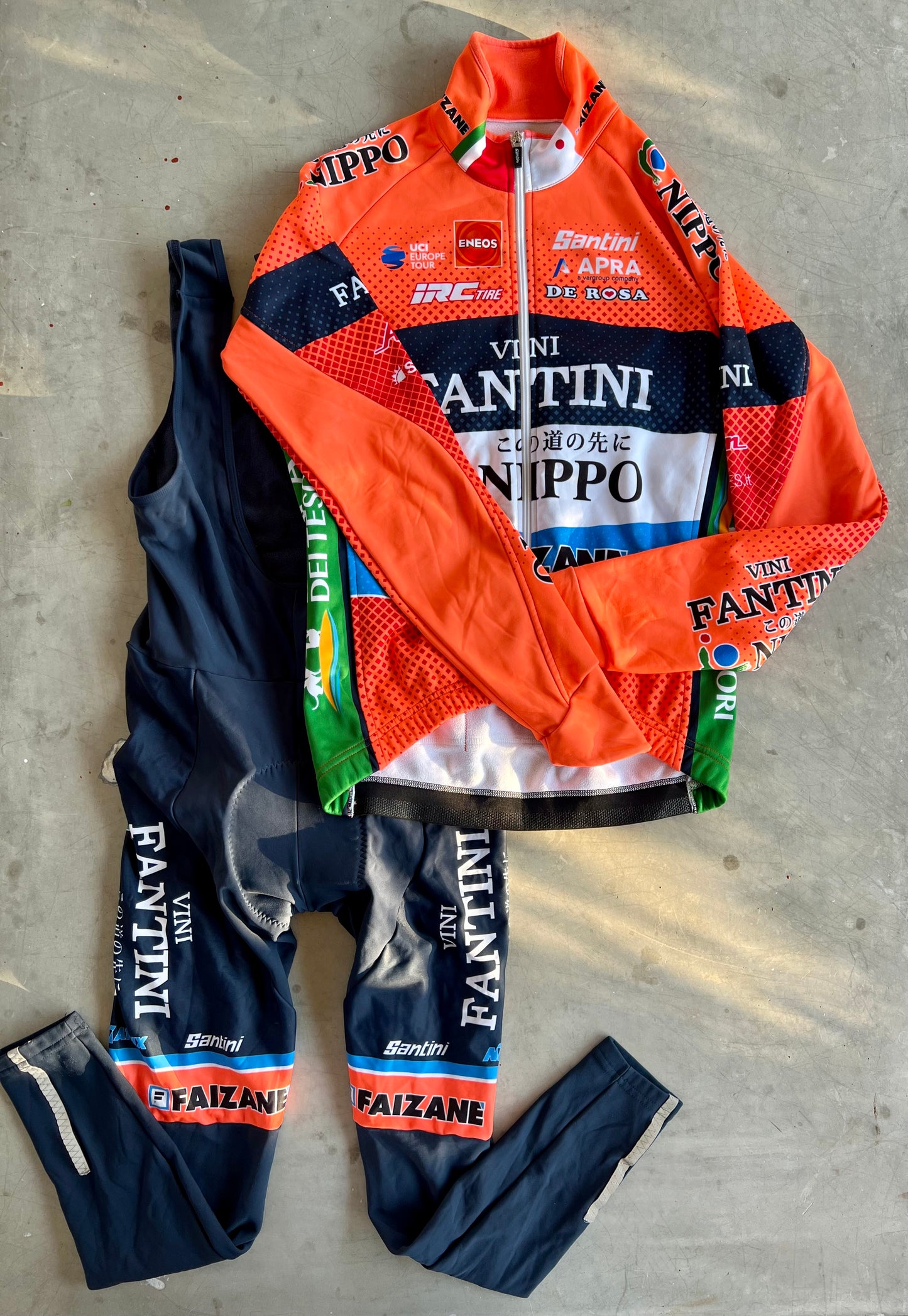 Nippo Fantini | Santini Winter Bundle - Winter Jacket and Thermal Padded Tights | S/M | Rider-Issued Pro Team Kit