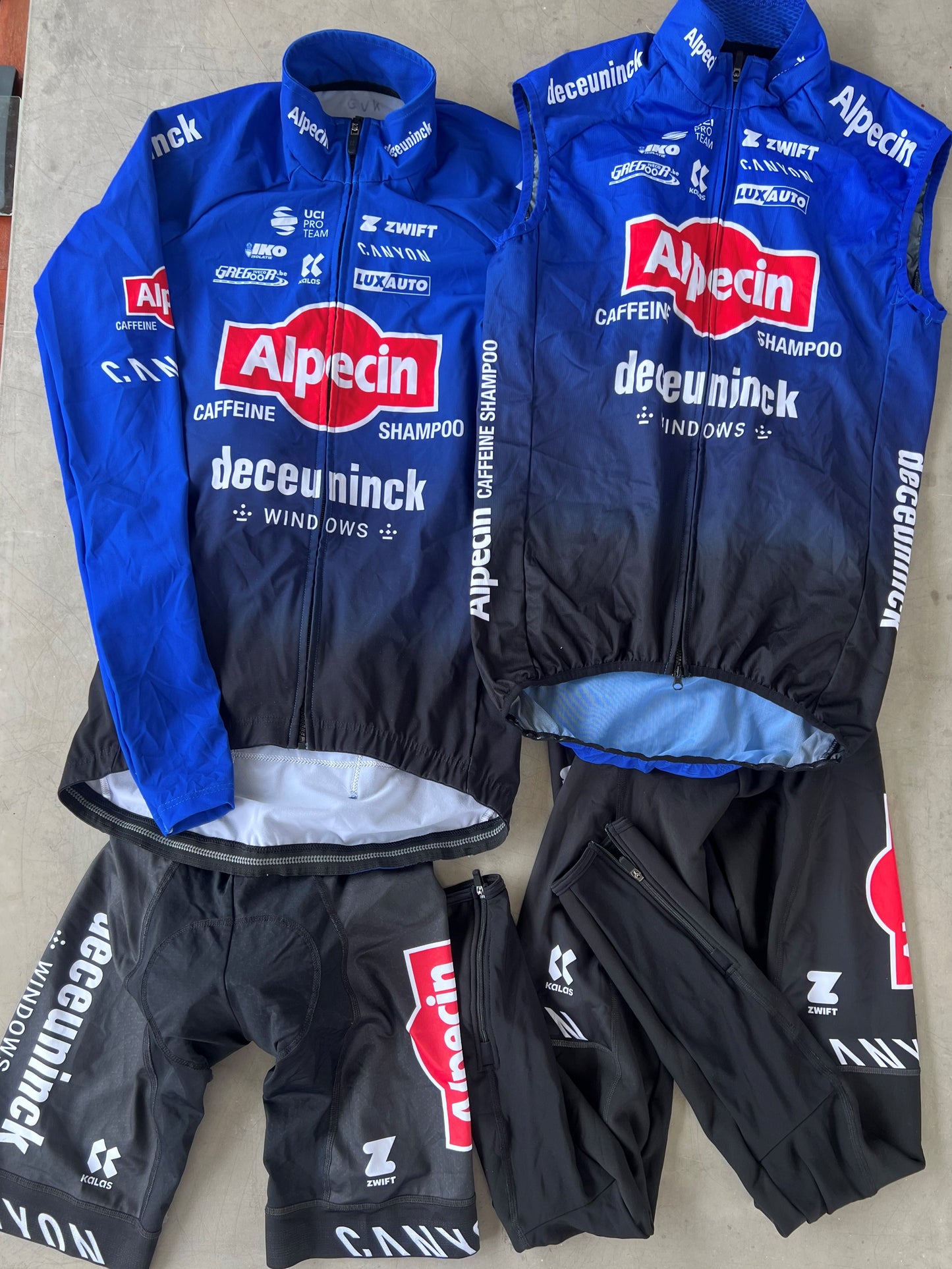 Alpecin Deceuninck Men | Kalas Winter Bundle - Winter Jacket, Gilet, Bibs, Unpadded Tights | L | Rider-Issued Pro Team Kit