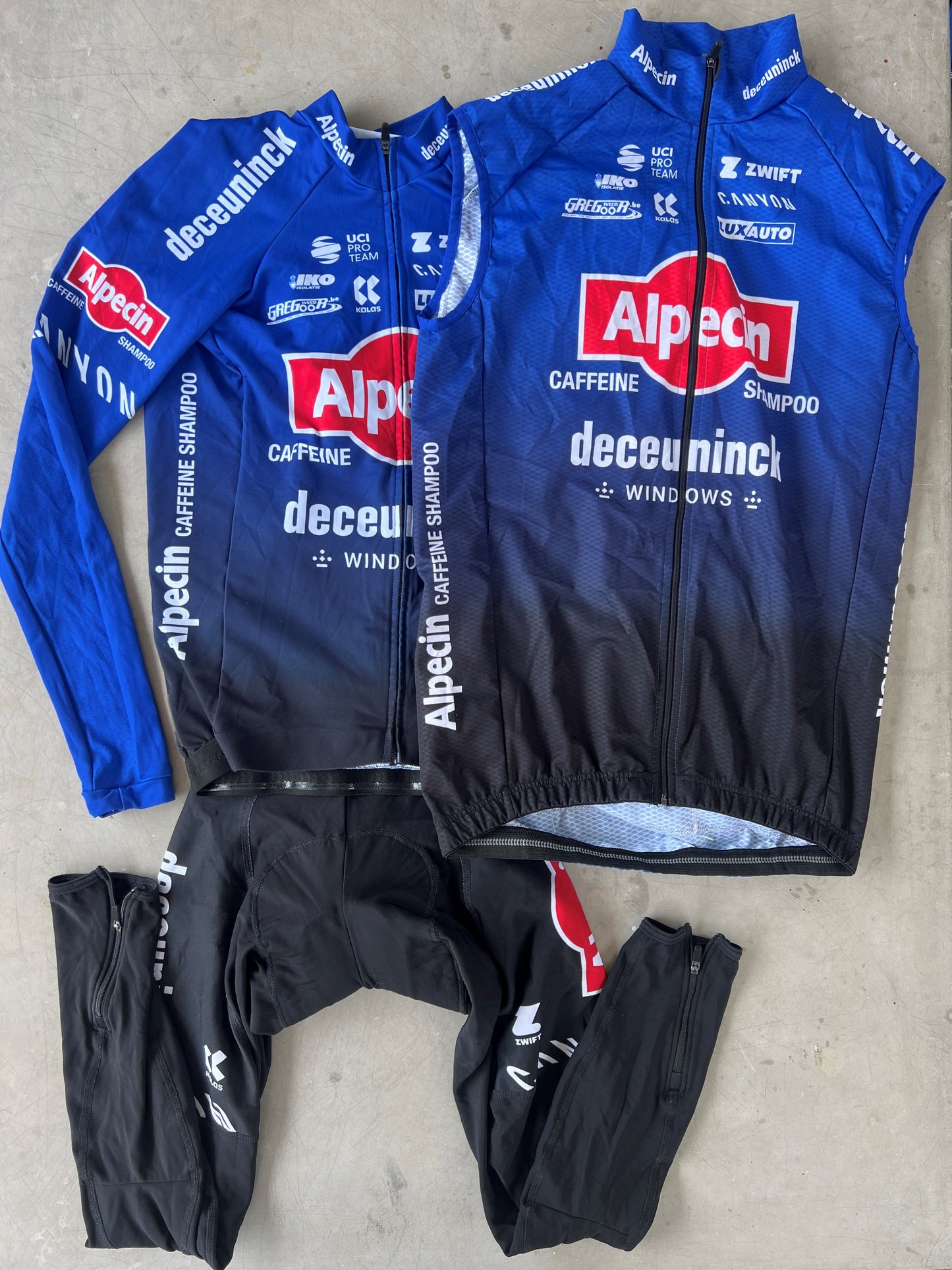 Alpecin Deceuninck Men | Kalas Winter Bundle - Thermal Jersey, Gilet, Padded Tights | L | Rider-Issued Pro Team Kit