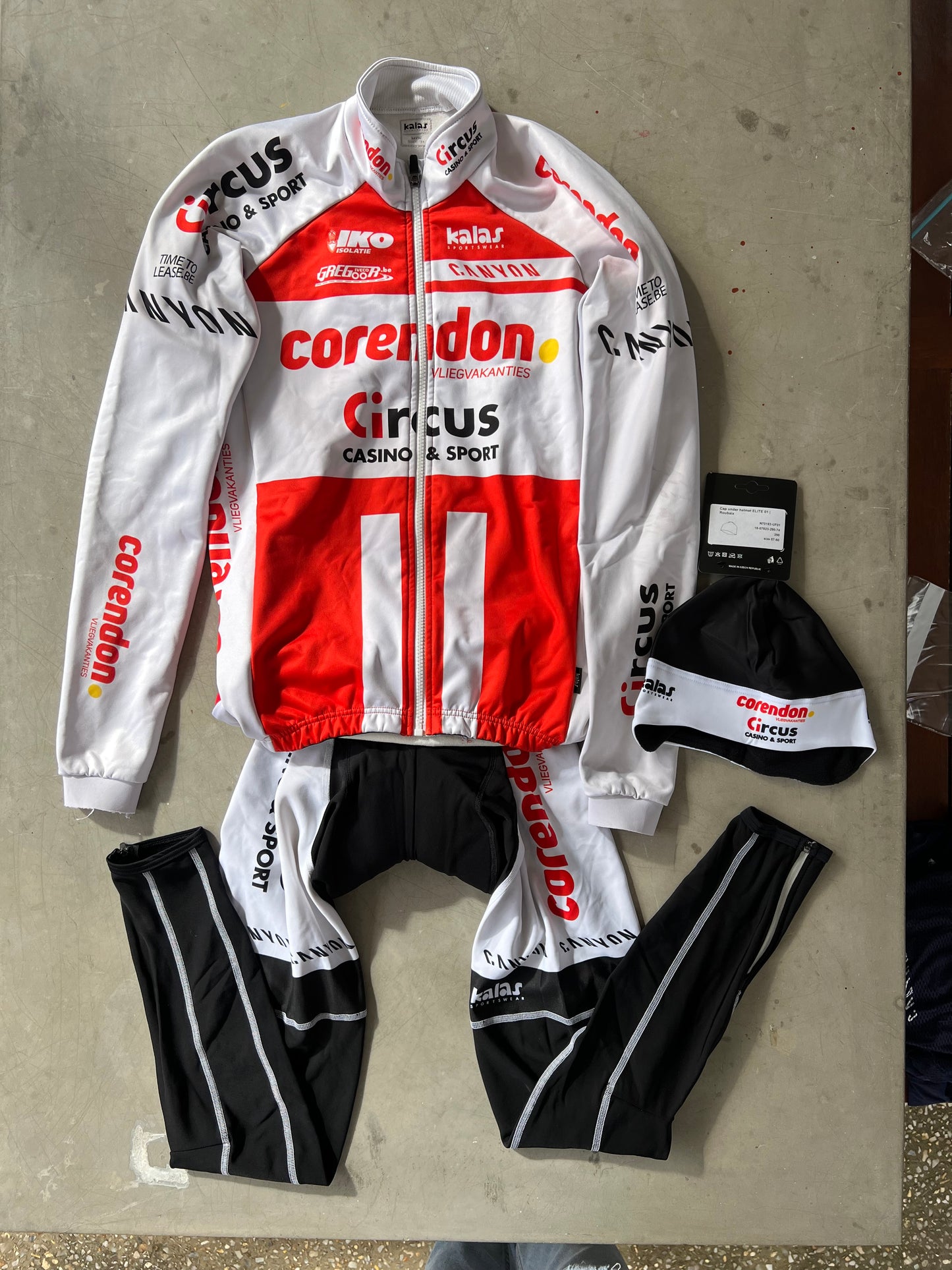 Corendon Circus | Kalas Winter Bundle - Winter Jacket, Padded Tights & Beanie | White | L | Rider-Issued Pro Team Kit