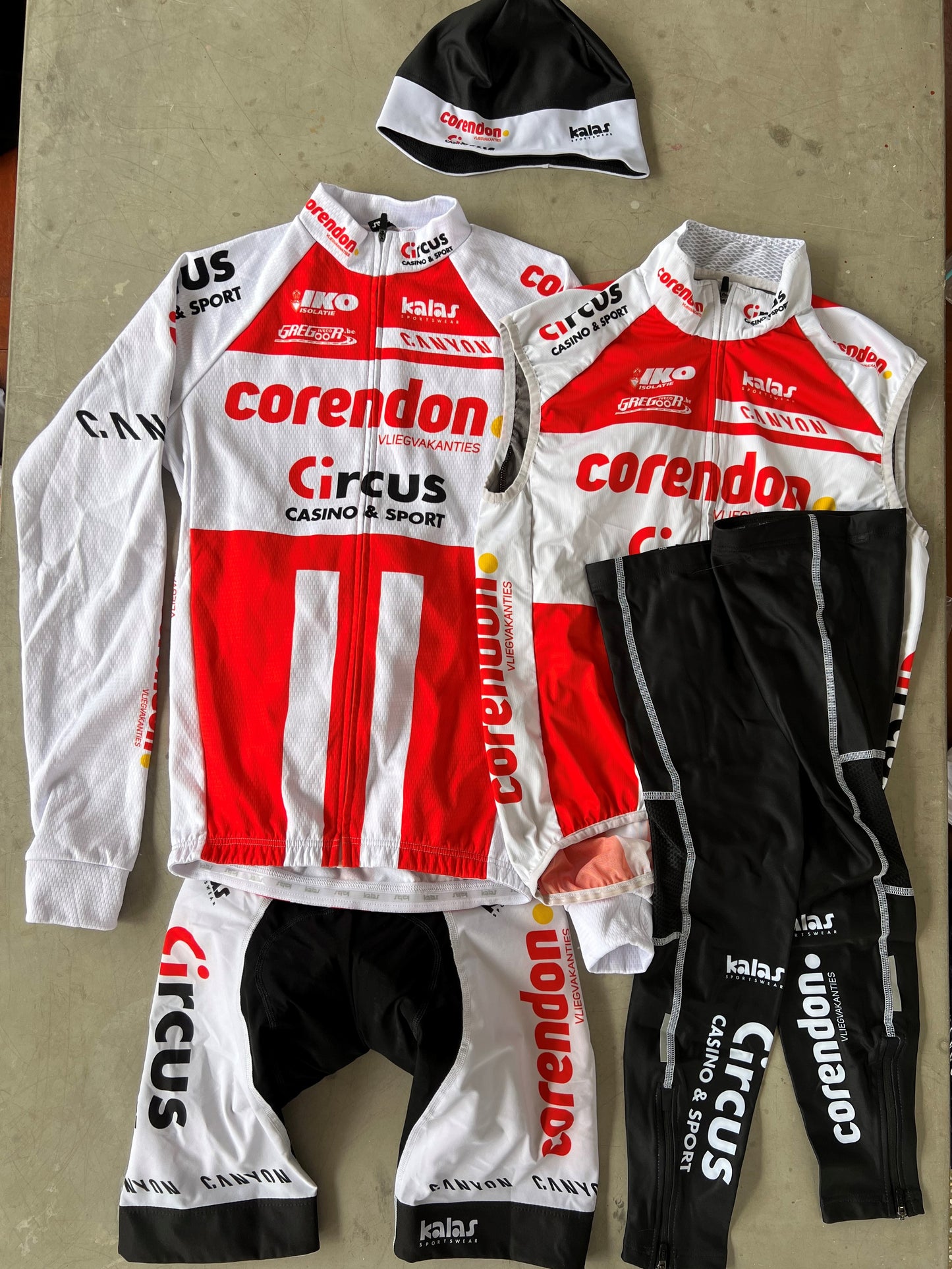 Corendon Circus | Kalas Bundle - Winter Jersey, Thermal Bibs, Gilet, Leg Warmers, Beanie | White | L | Rider-Issued Pro Team Kit