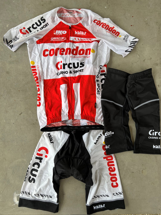 Corendon Circus | Kalas Bundle - Summer Jersey, Bibs, Knee Warmers | White | L | Rider-Issued Pro Team Kit