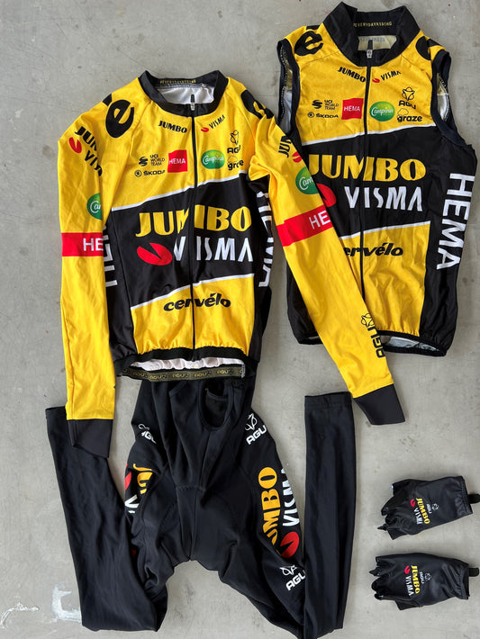 Jumbo Visma | Agu Winter Bundle - Long Sleeve Jersey, Padded Tights, Vest & Gloves | XS | Rider-Issued Pro Team Kit