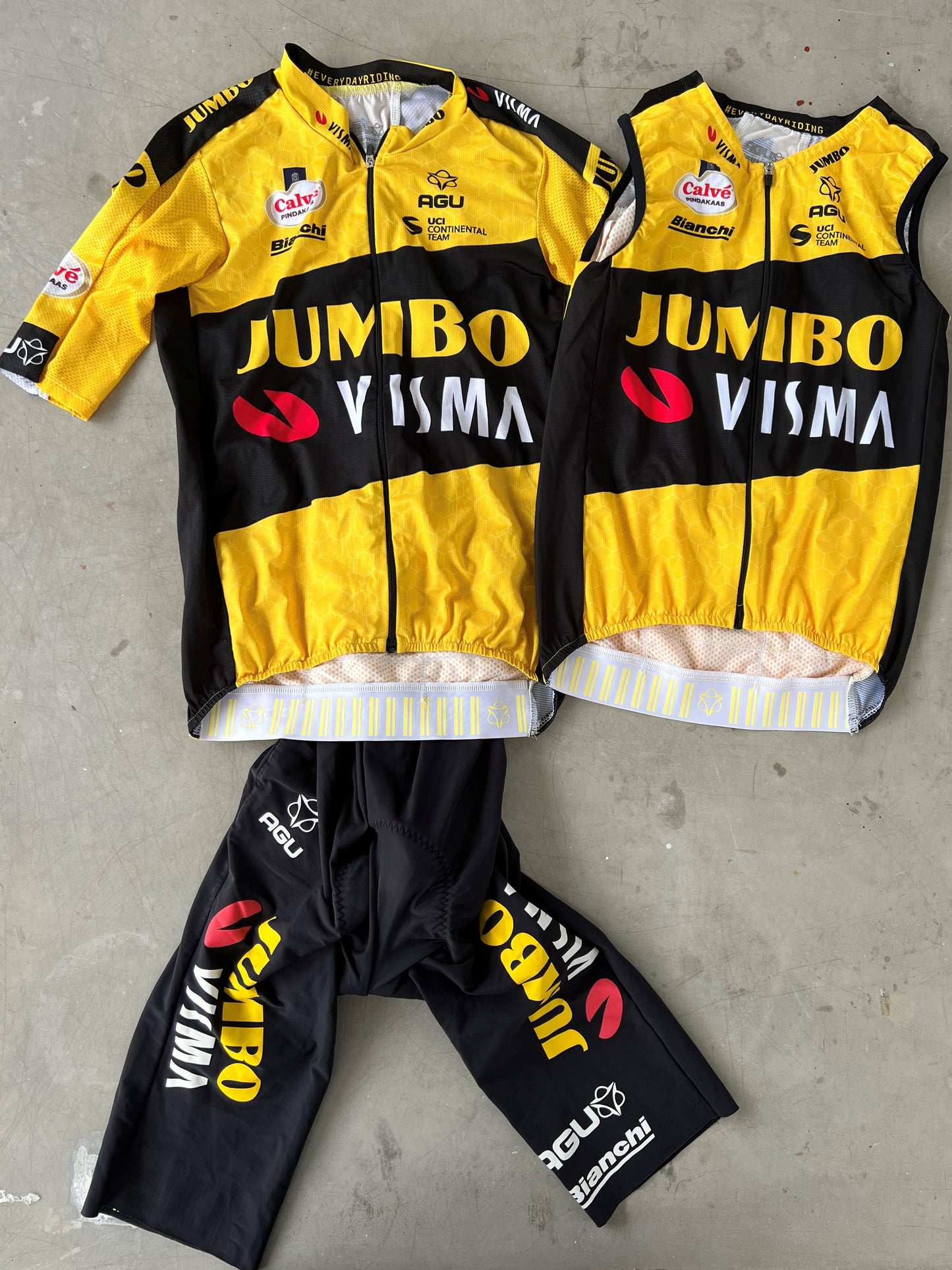 Jumbo Visma | Agu Bundle - Jersey, Bibs and Gilet | XS/S | Rider-Issued Pro Team Kit