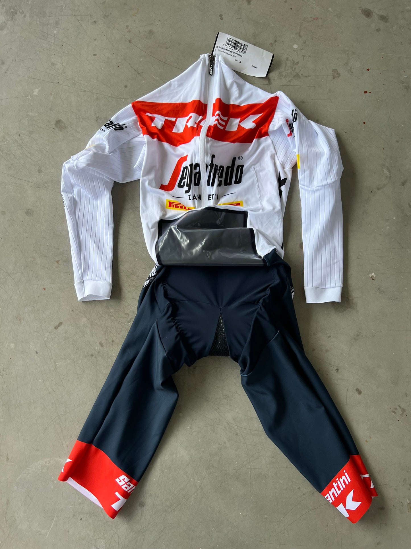 Trek Segafredo | Santini Long Sleeve TT Suit and Gloves | White | S | Rider-Issued Pro Team Kit