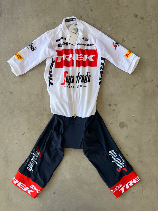 Trek Segafredo | Santini Short Sleeve Summer Race Suit | White | S | Rider-Issued Pro Team Kit