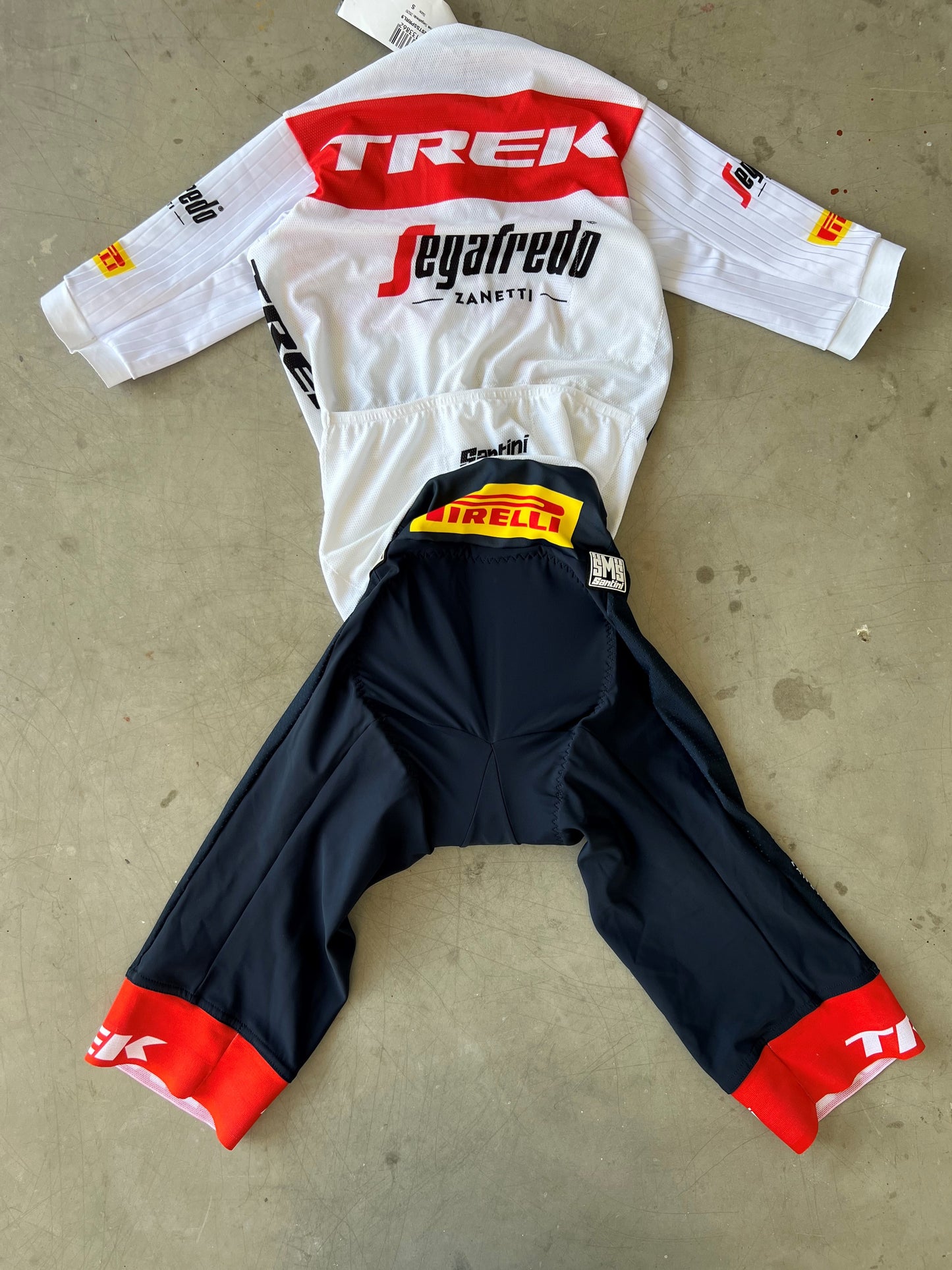 Trek Segafredo | Santini Short Sleeve Summer Race Suit | White | S | Rider-Issued Pro Team Kit