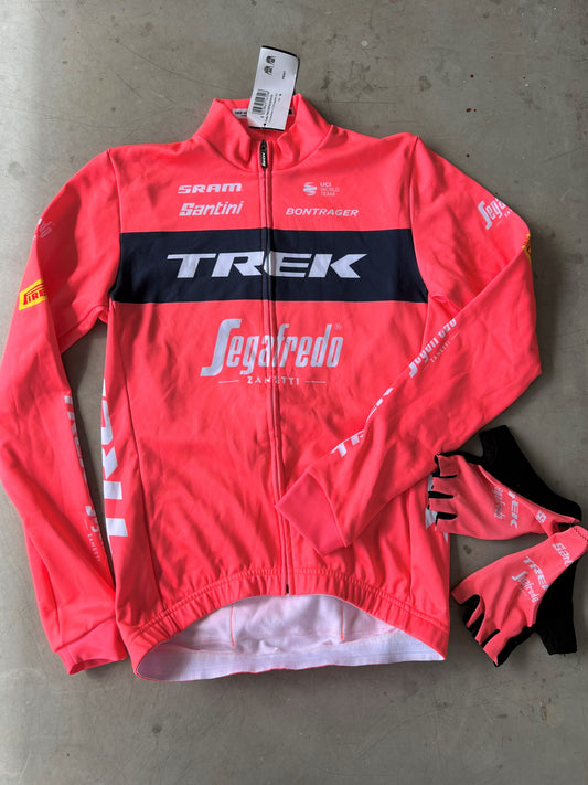 Trek Segafredo | Santini Bundle - Jacket and Gloves | Pink | M | Rider-Issued Pro Team Kit