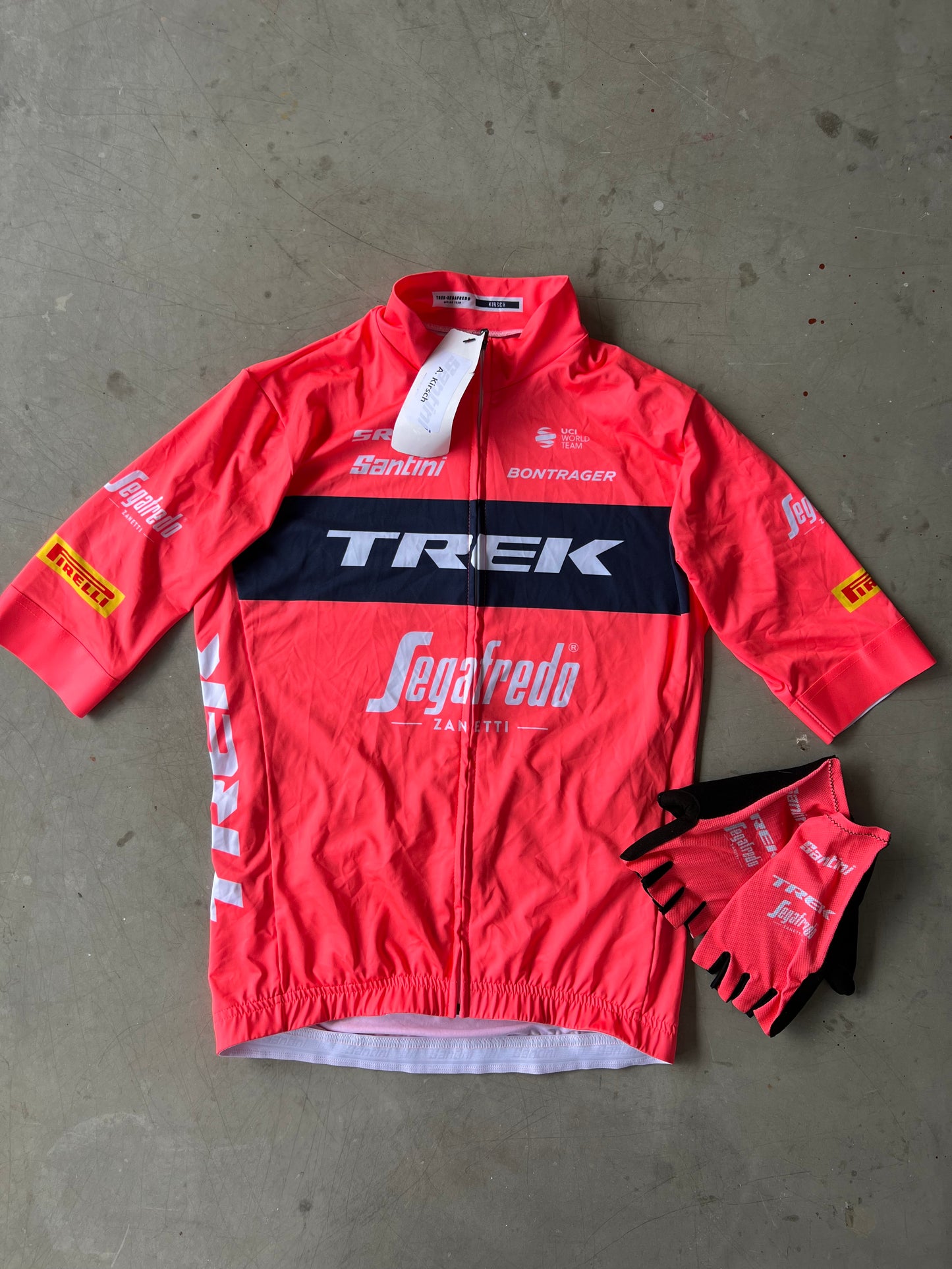 Trek Segafredo | Santini Bundle - Jersey and Gloves | Pink | M | Rider-Issued Pro Team Kit