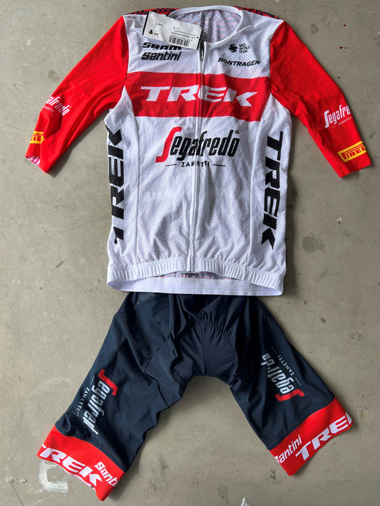 Trek Segafredo | Santini Bundle - Summer Jersey and Bibs | White/Red | S/M | Rider-Issued Pro Team Kit