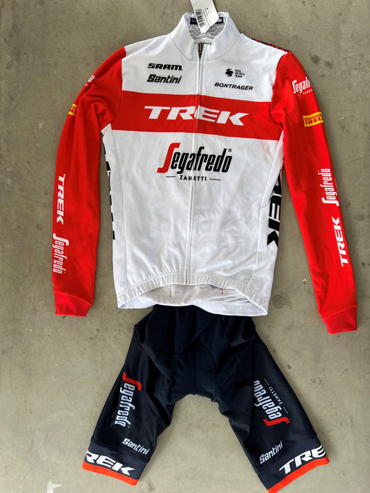 Trek Segafredo | Santini Bundle - Long Sleeve Jersey and Thermal Bibs | White/Red | M | Rider-Issued Pro Team Kit