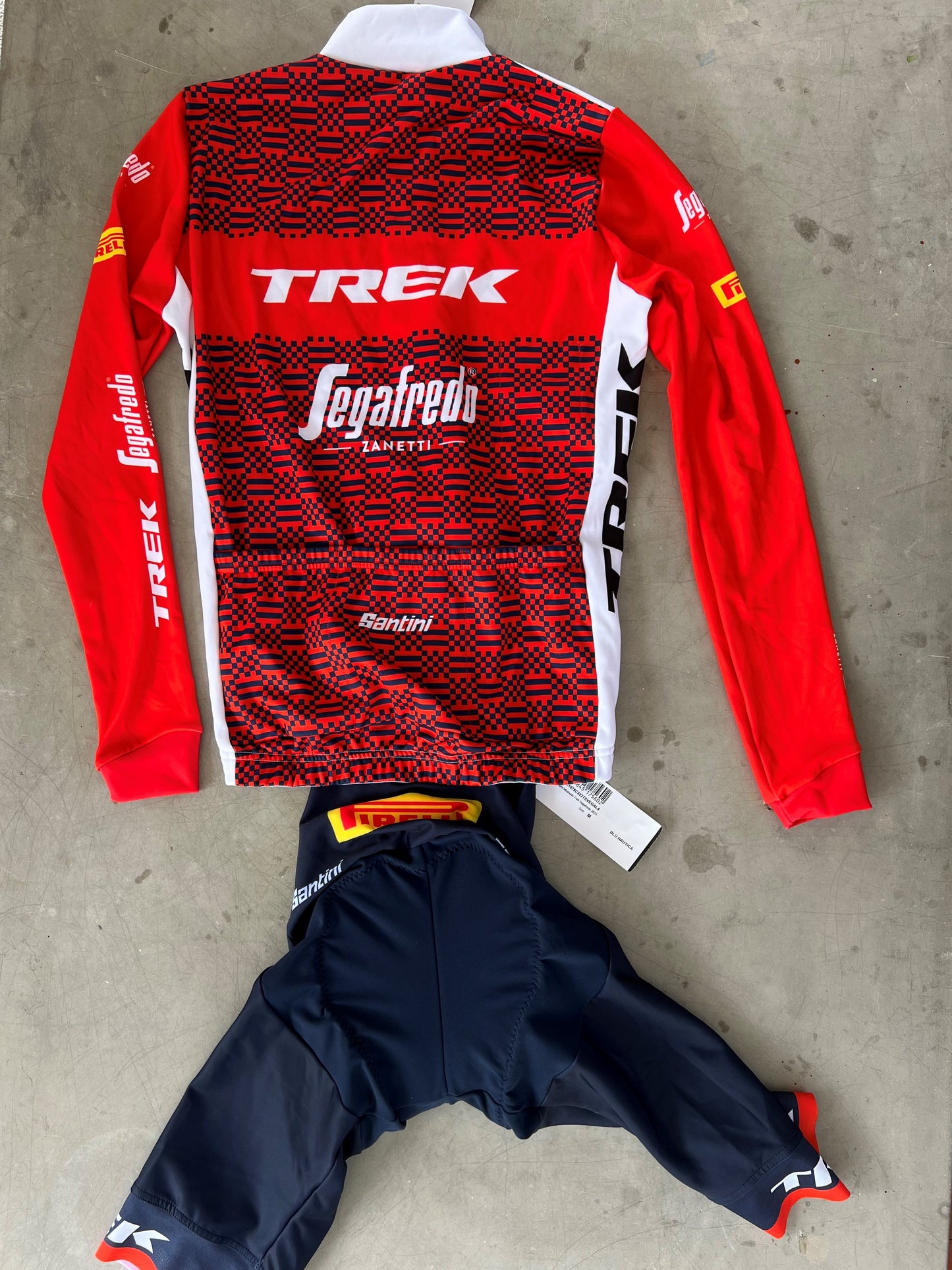 Trek Segafredo | Santini Bundle - Long Sleeve Jersey and Thermal Bibs | White/Red | M | Rider-Issued Pro Team Kit