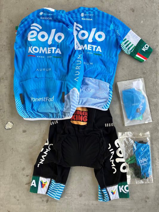 Eolo | Gobik Bundle - Jersey, Bibs, Gilet, Cap & Gloves | Blue, with BK buns | S | Rider-Issued Pro Team Kit