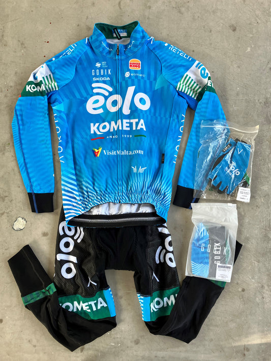 Eolo | Gobik Winter Bundle - Thermal Jersey, Padded Tights, Cap & Gloves | Blue | S | Rider-Issued Pro Team Kit