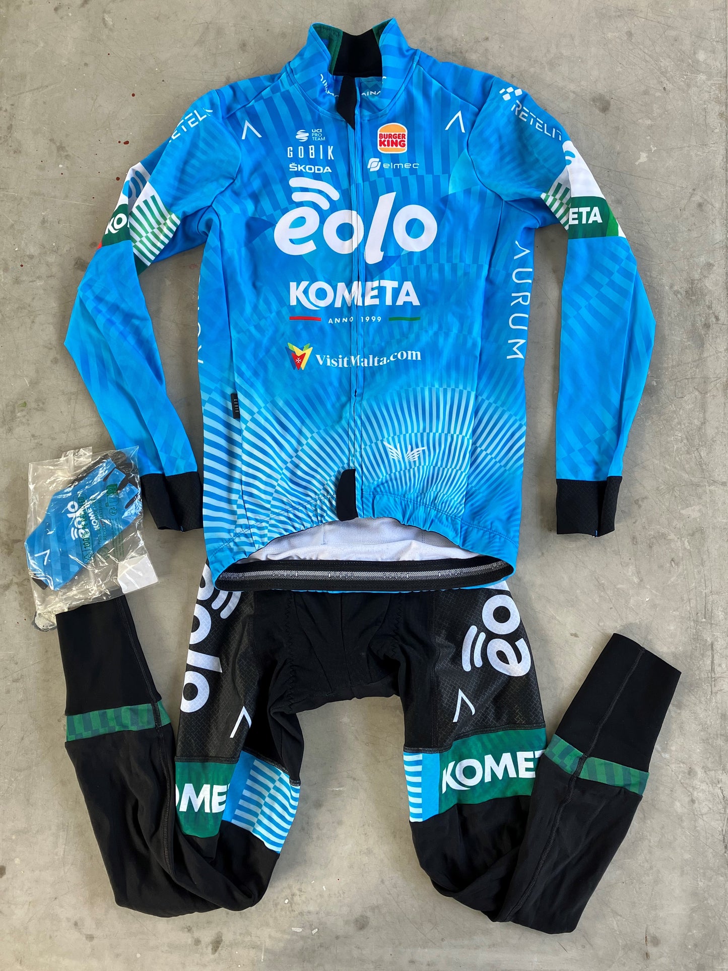 Eolo | Gobik Winter Bundle - Thermal Jersey, Padded Tights, Cap & Gloves | Blue with BK buns | S | Rider-Issued Pro Team Kit