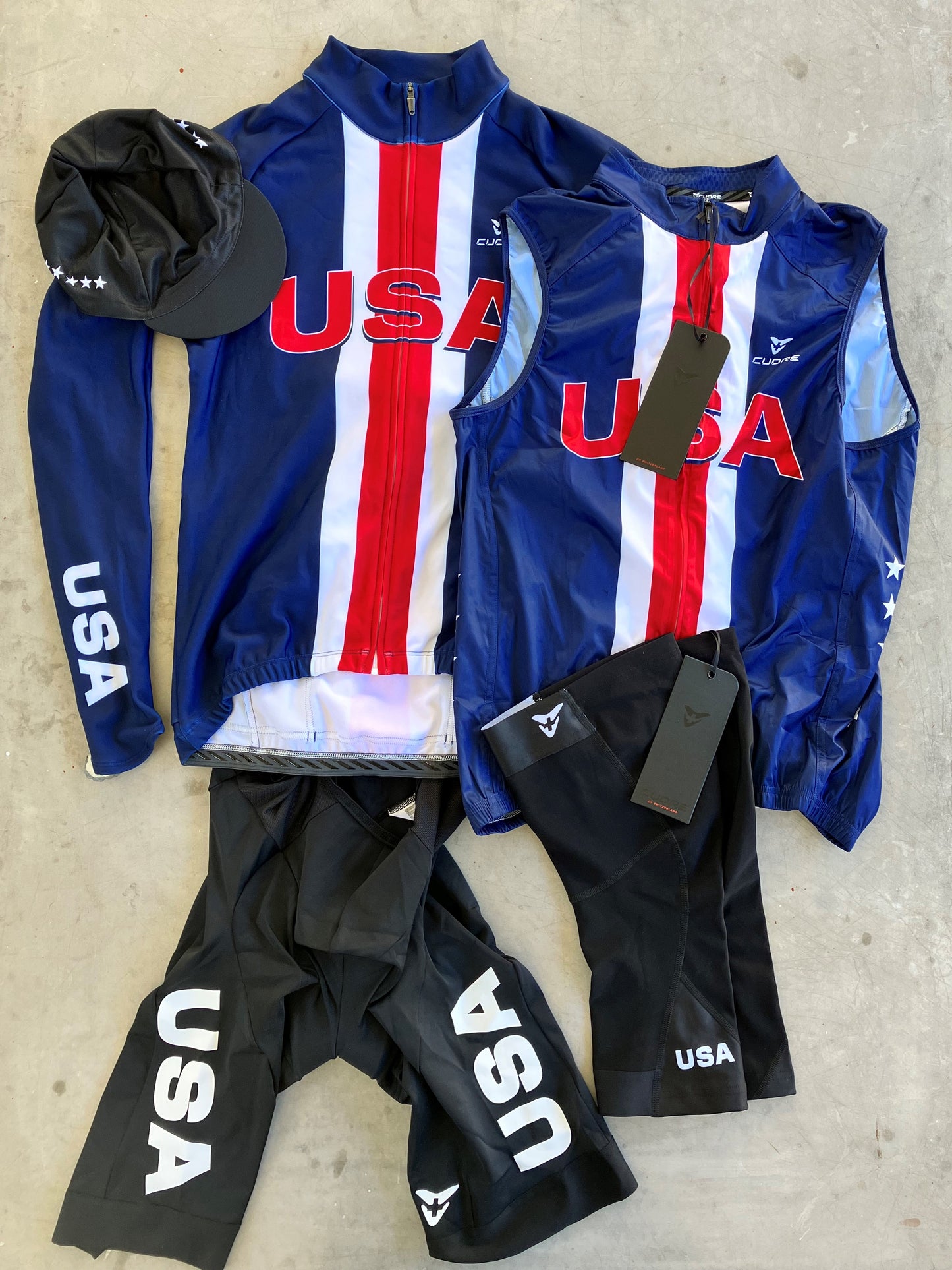 USA National Team | Cuore Winter Bundle - Jacket, Bibs, Gilet, Cap & Knee Warmers | S/M | Rider-Issued Pro Team Kit