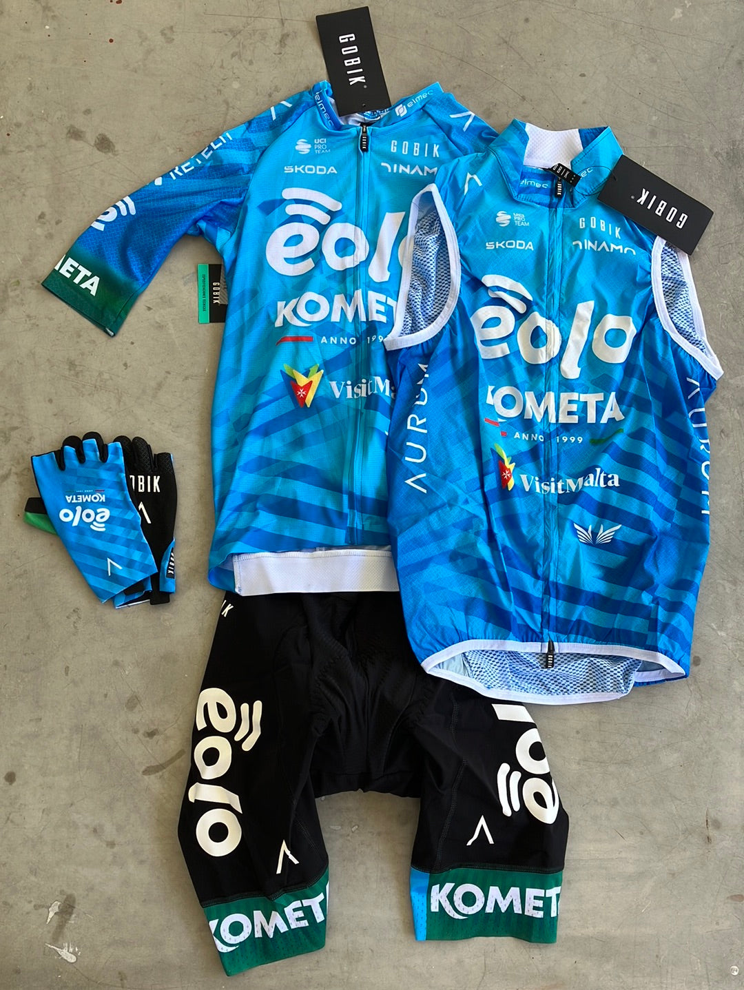 Jersey, Vest / Gilet, Bib Shorts & Gloves Bundle | Gobik | Eolo Kometa | Pro-Issued Cycling Kit