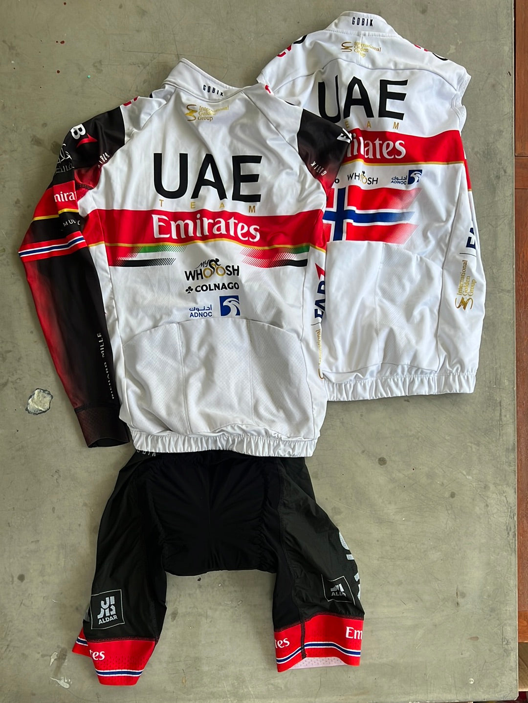 Cycling Kit Bundle - Jersey Long Sleeve, Bibs & Vest - Norwegian National Champion | Gobik | UAE Emirates | Pro-Issued Cycling Kit