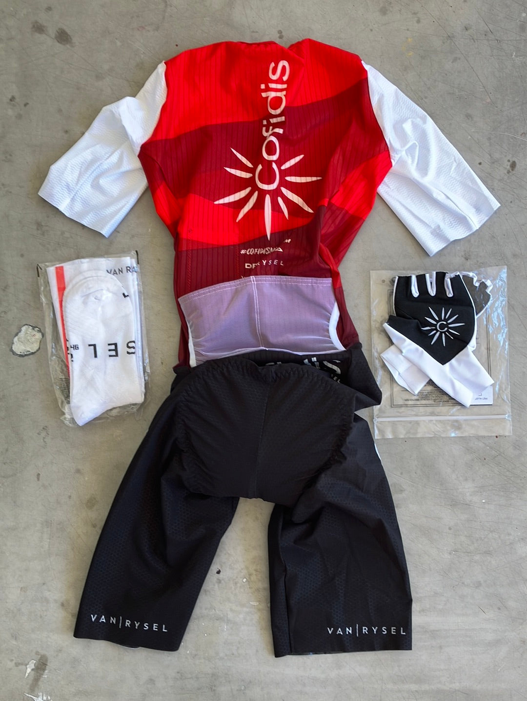 Cofidis | Van Rysel Bundle - Race Suit, Aero Socks & Gloves | Pro-Issued Pro Team Kit