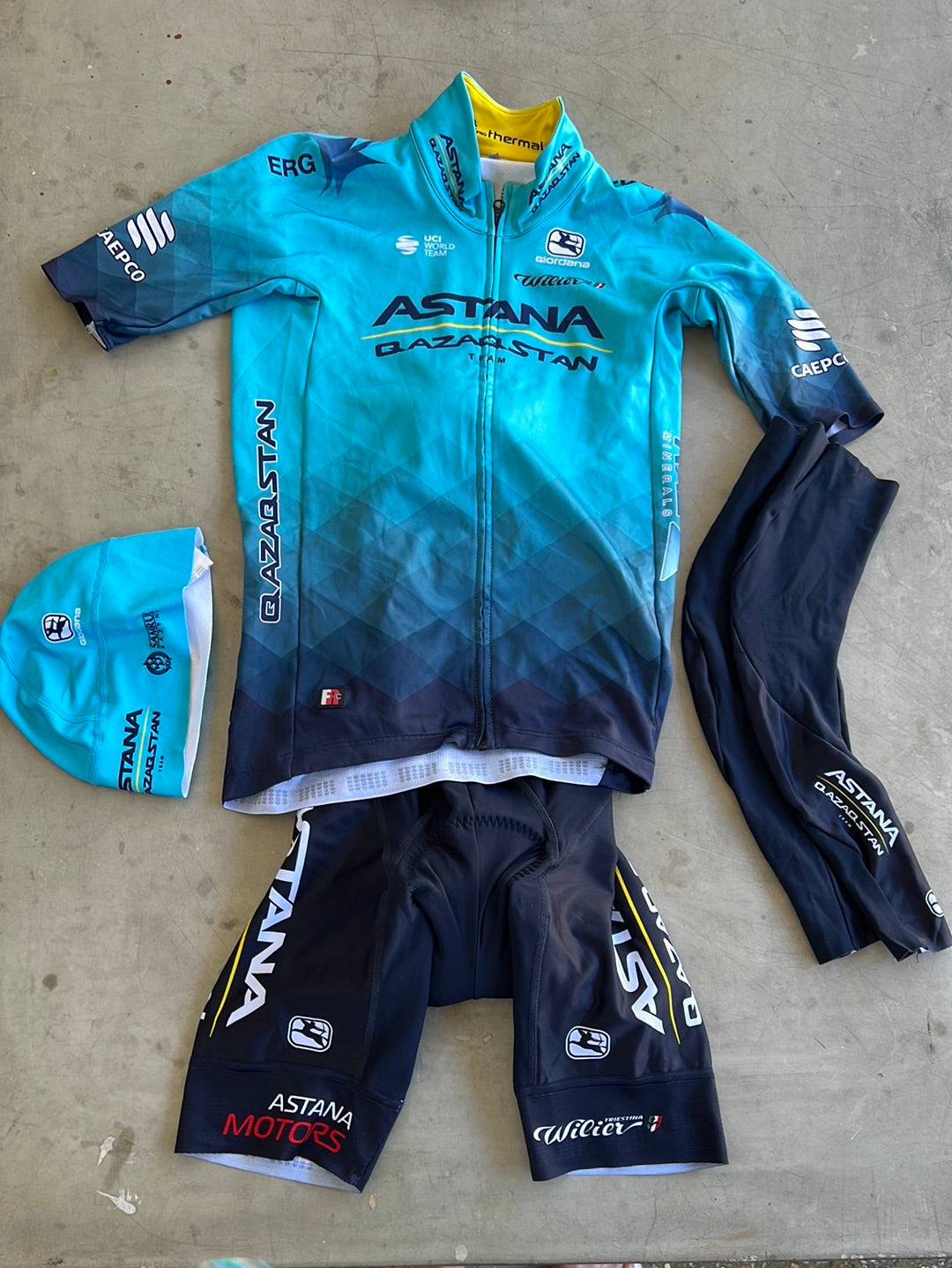 Winter Thermal Jersey Short Sleeve, Thermal Bib Shorts & Arm Warmers Bundle | Giordana | Astana Qazaqstan | Pro-Issued Cycling Kit