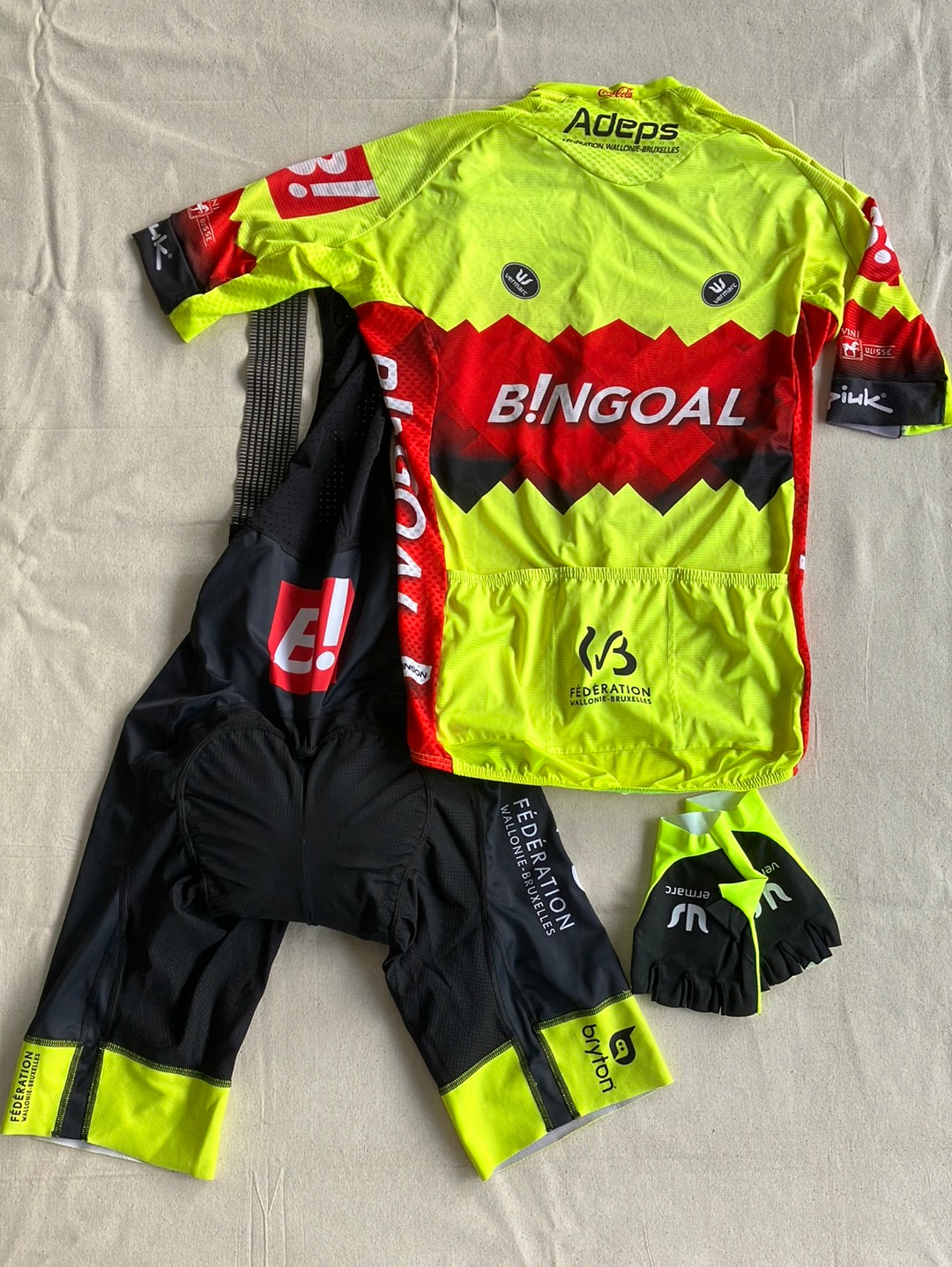 Cycling Kit Bundle - Summer Jersey, Bib Shorts & Gloves | Vermarc | Bingoal WB Pro Team | Pro Cycling Kit