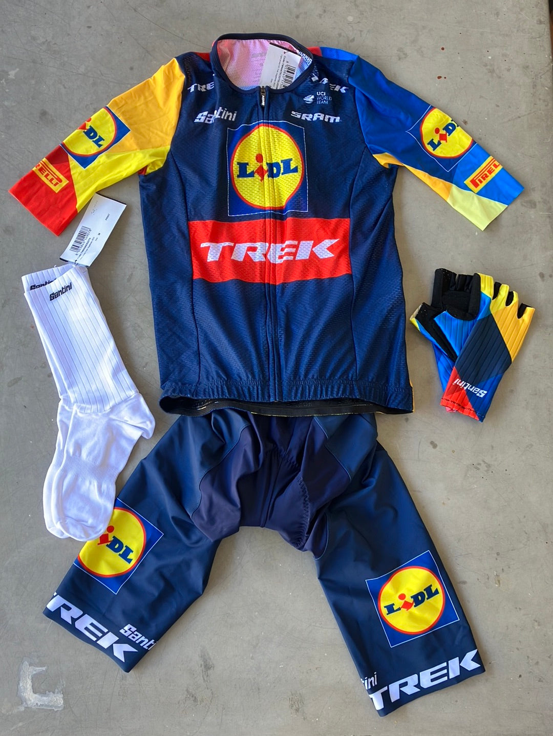 Cycling Kit Bundle - Summer Jersey, Bibs, Gloves & Aero Socks | Santini | Lidl Trek | Pro Cycling Kit