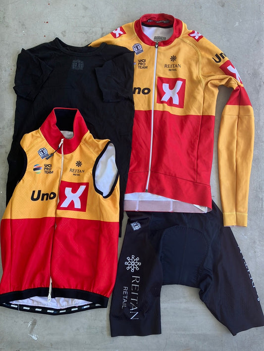 Uno-X | Bioracer Bundle - Long Sleeve Jersey, Bibs, Thermal Gilet & Base Layer | S | Pro-Issued Team Kit