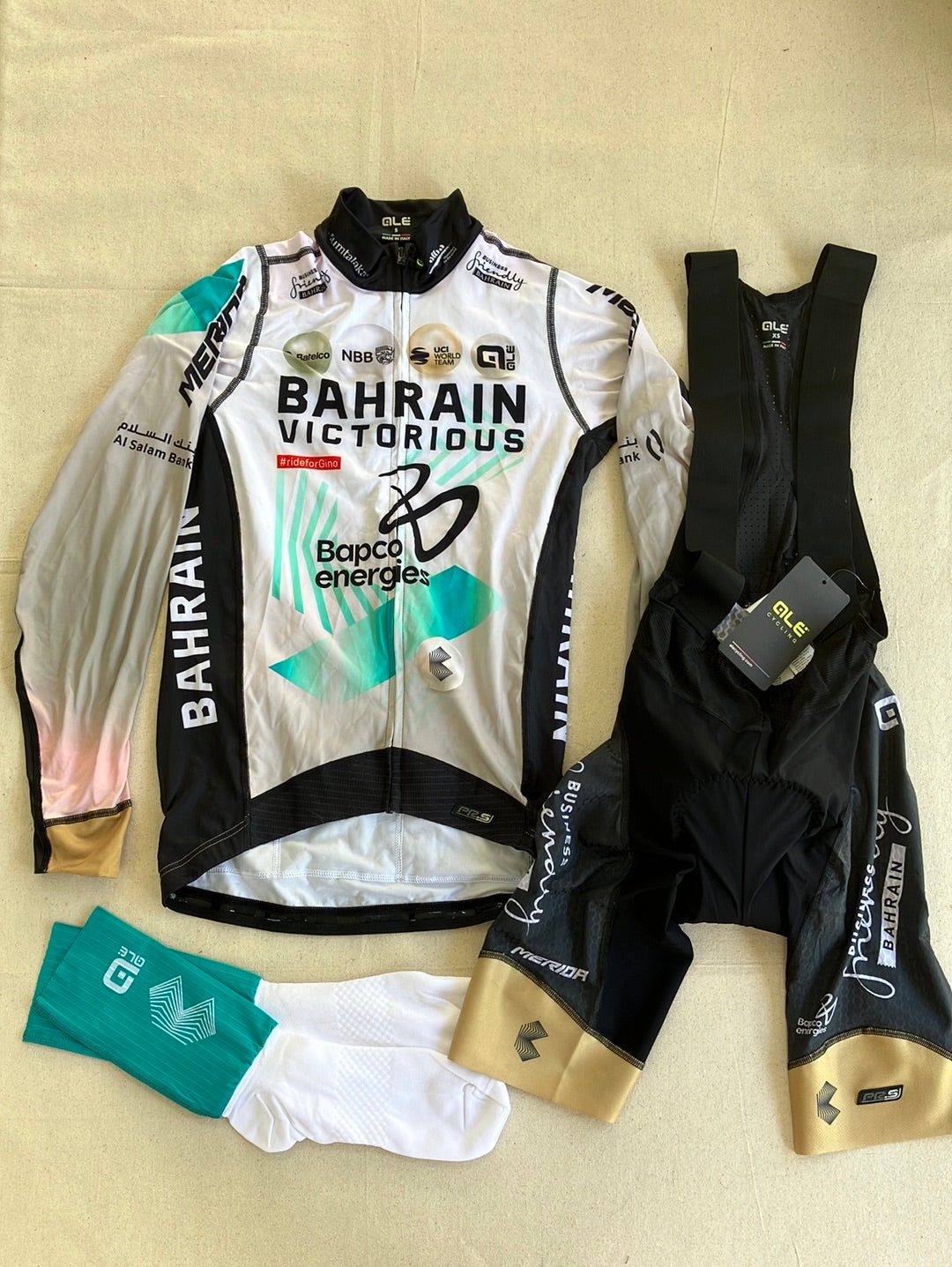 Cycling Clothing Bundle - Long Sleeve Jersey, Bib Shorts & Aero Socks - Tour De France 2023 Design | Ale | Team Bahrain Victorious | Pro Cycling Kit