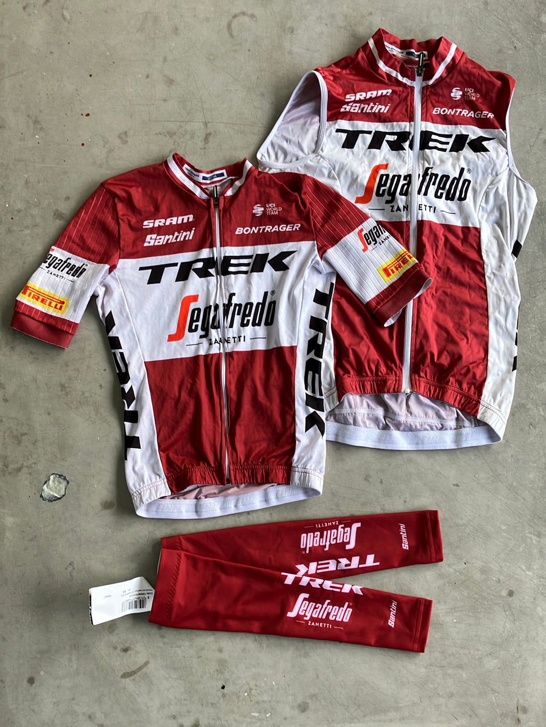 Trek Segafredo | Santini Bundle - Latvian National Chamption Aero Jersey, Light Gilet & Arm Warmers| Burgundy | XS | Pro-Issued Team Kit