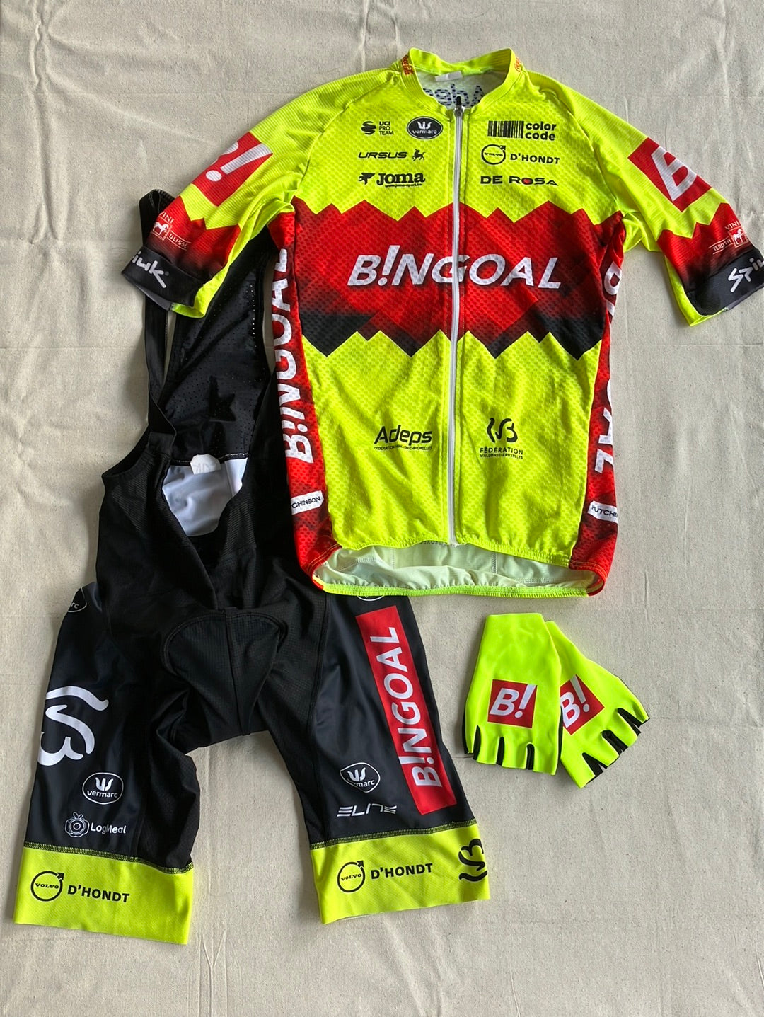 Cycling Kit Bundle - Summer Jersey, Bib Shorts & Gloves | Vermarc | Bingoal WB Pro Team | Pro Cycling Kit