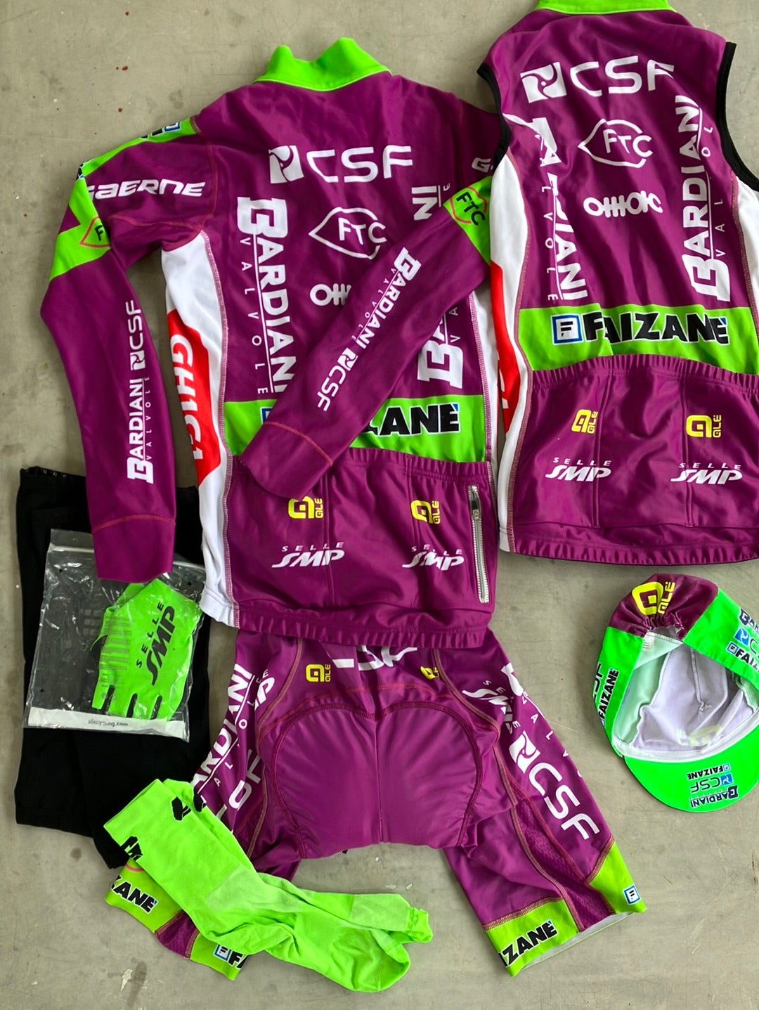 Bardiani | Ale Bundle - Winter Jersey, Bibs, Gilet, Cap, Knees, Socks & Gloves | XS | Pro-Issued Team Kit