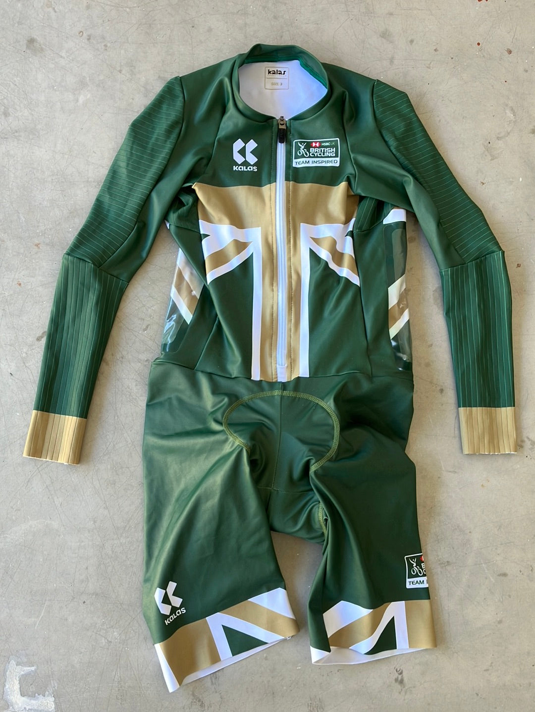 Long Sleeve Aero TT Suit Time Trial  Skinsuit | Kalas | Green | Team GB Great Britain - British Cycling GBR | Pro Cycling Kit