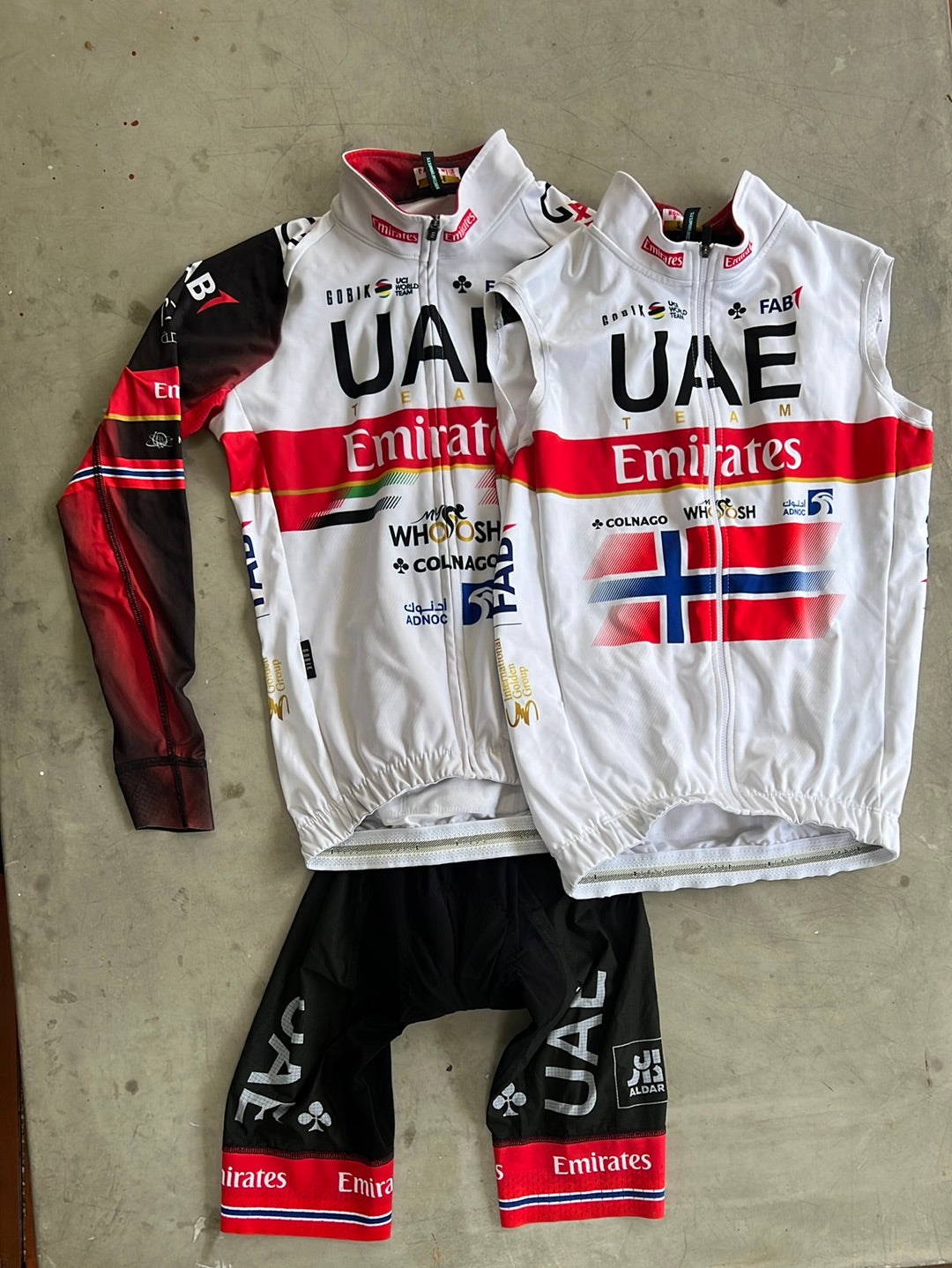 Cycling Kit Bundle - Jersey Long Sleeve, Bibs & Vest - Norwegian National Champion | Gobik | UAE Emirates | Pro-Issued Cycling Kit