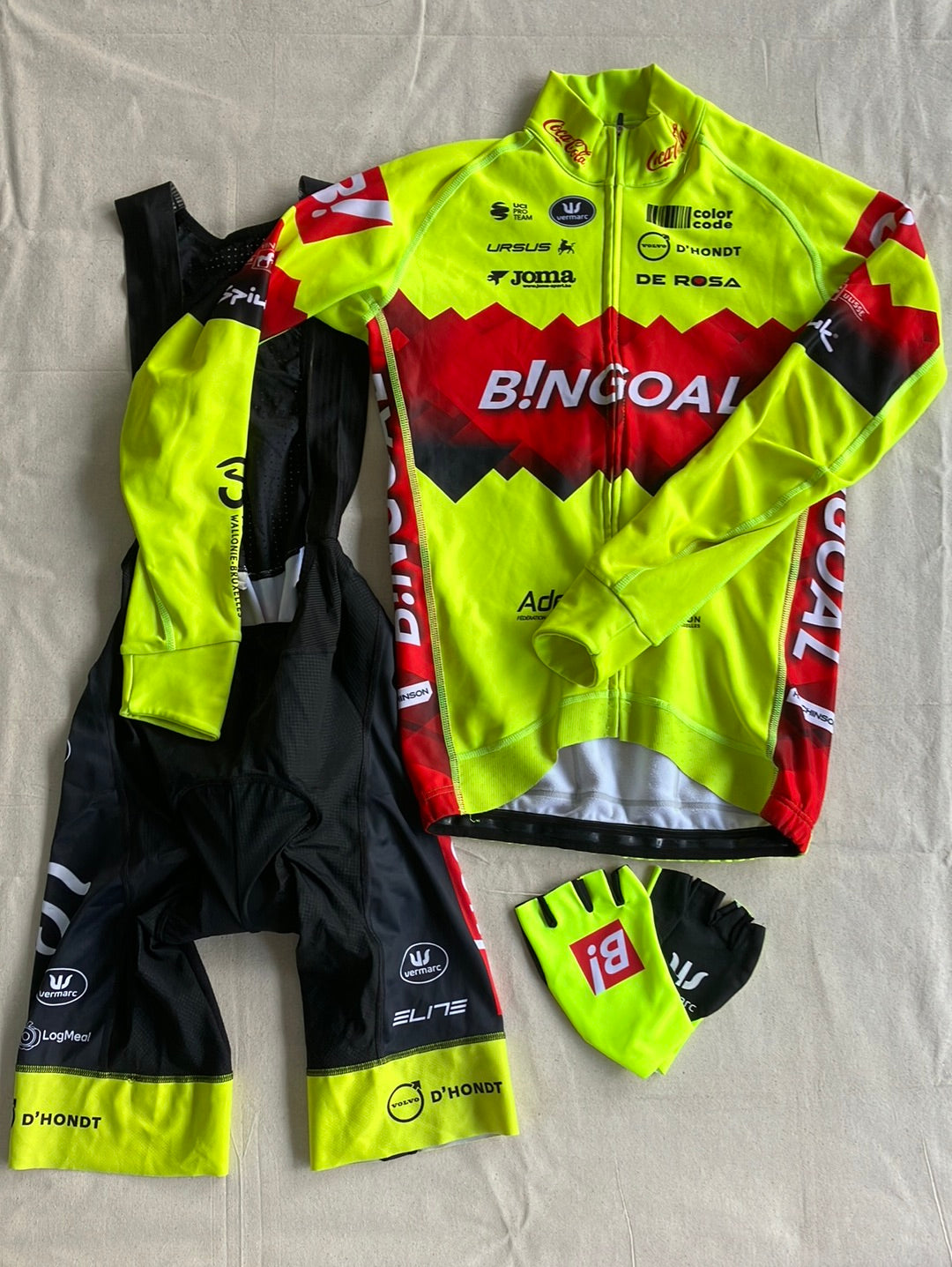 Cycling Kit Bundle - Thermal Jersey, Bib Shorts & Gloves | Vermarc | Bingoal WB Pro Team | Pro Cycling Kit