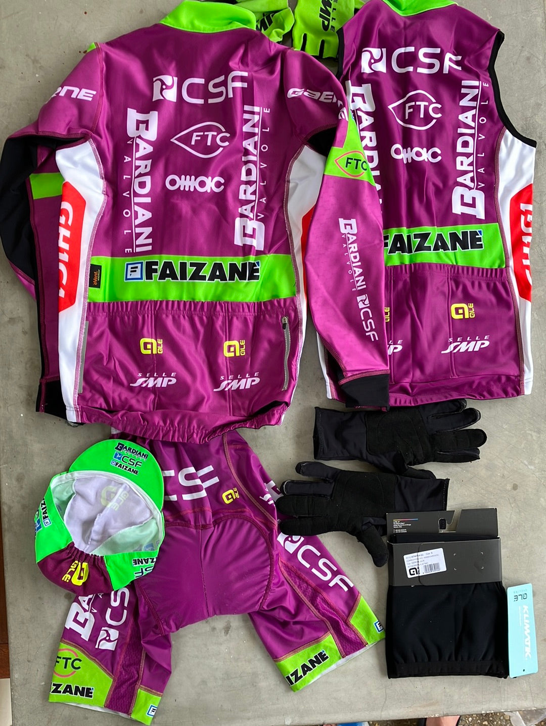 Bardiani | Ale Winter Bundle - Jacket, Bibs, Gilet, Cap, Knees & Winter Gloves | XS | Pro-Issued Team Kit