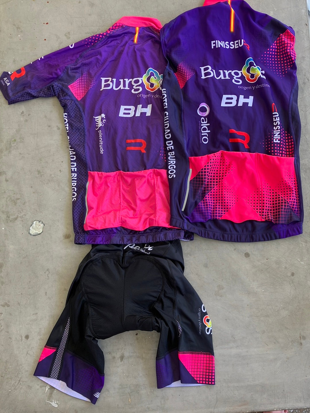 Burgos BH | Finisseur Bundle - Short Sleeve Jersey, Thermal Vest & Bibs | M | Purple | Pro-Issued Team Kit