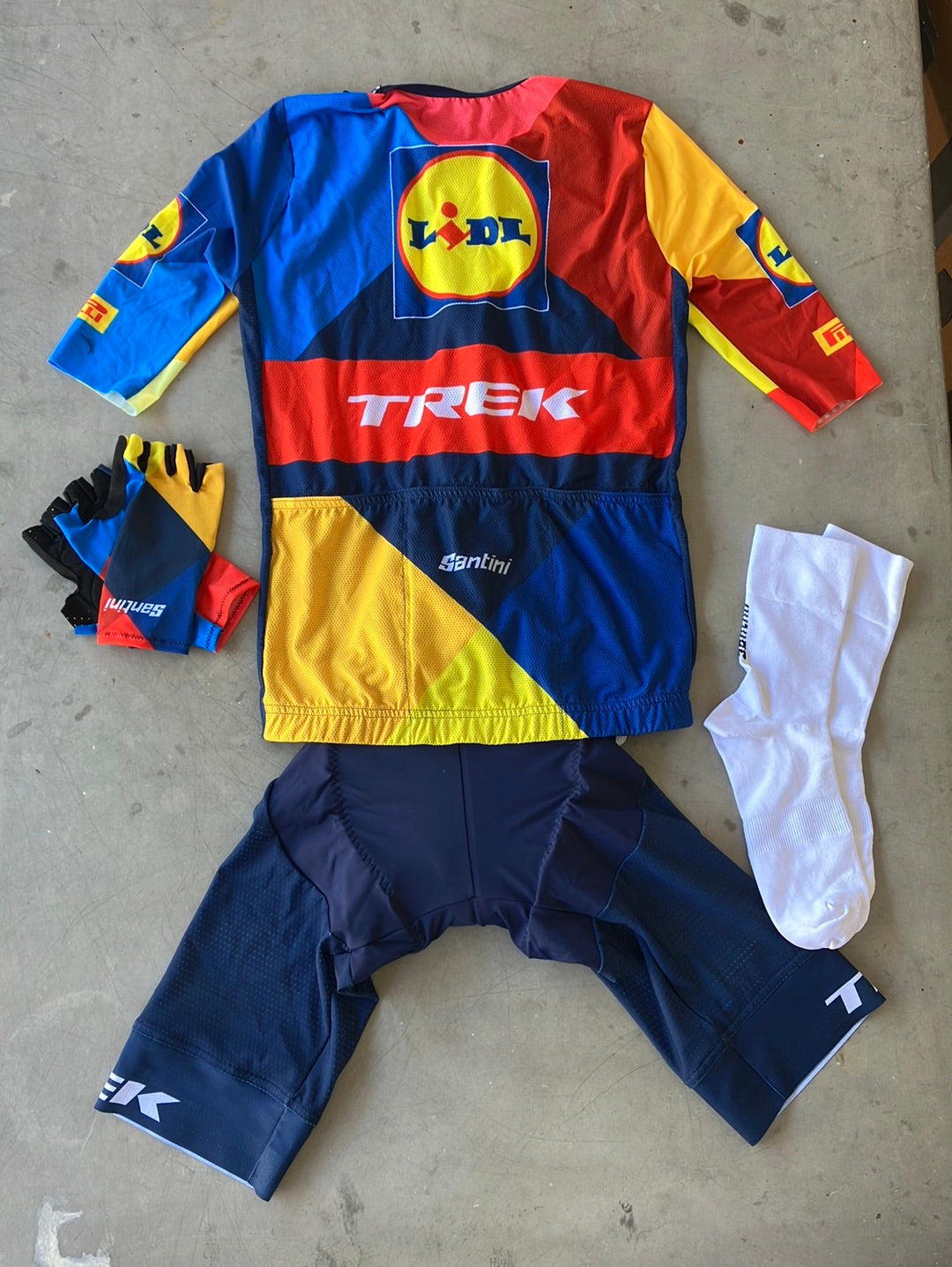 Summer Cycling Kit Bundle - Summer Jersey & Bibs, Gloves, Socks | Santini | Lidl Trek | Pro Cycling Kit