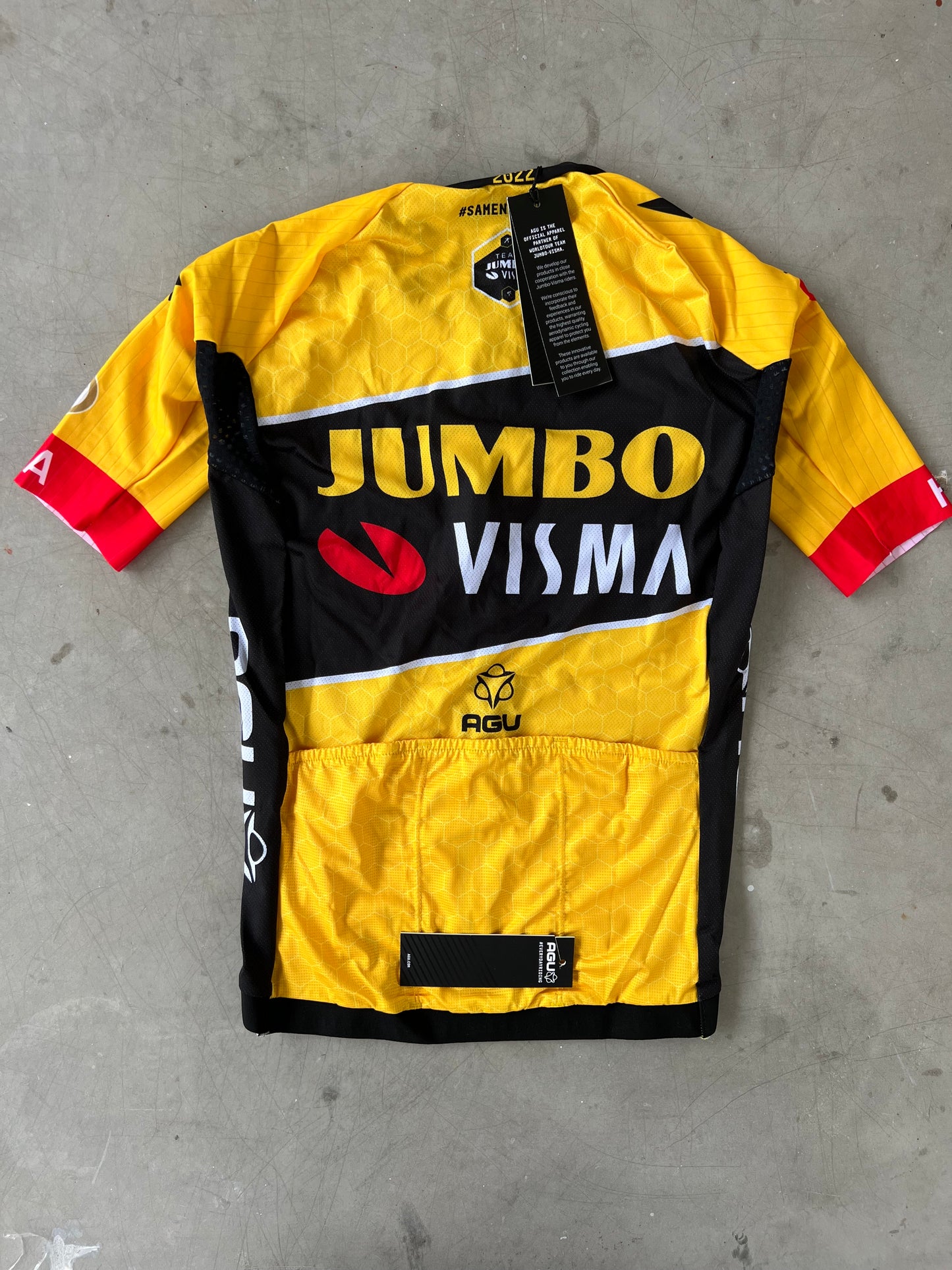 Jumbo Visma | Agu Bundle - Short Sleeve Jersey and Bibs | XS | Rider-Issued Pro Team Kit