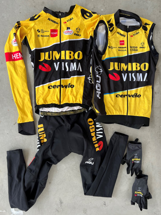 Jumbo Visma | Agu Winter Bundle - Long Sleeve Jersey, Padded Tights, Vest & Gloves | XS | Rider-Issued Pro Team Kit