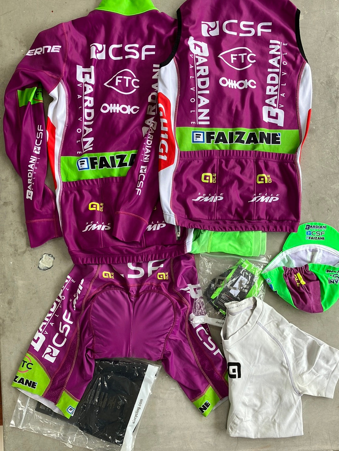 Bardiani | Ale Bundle - Jersey, Bibs, Gilet, Knees, Cap, Gloves & Base Layer | S | Pro-Issued Team Kit