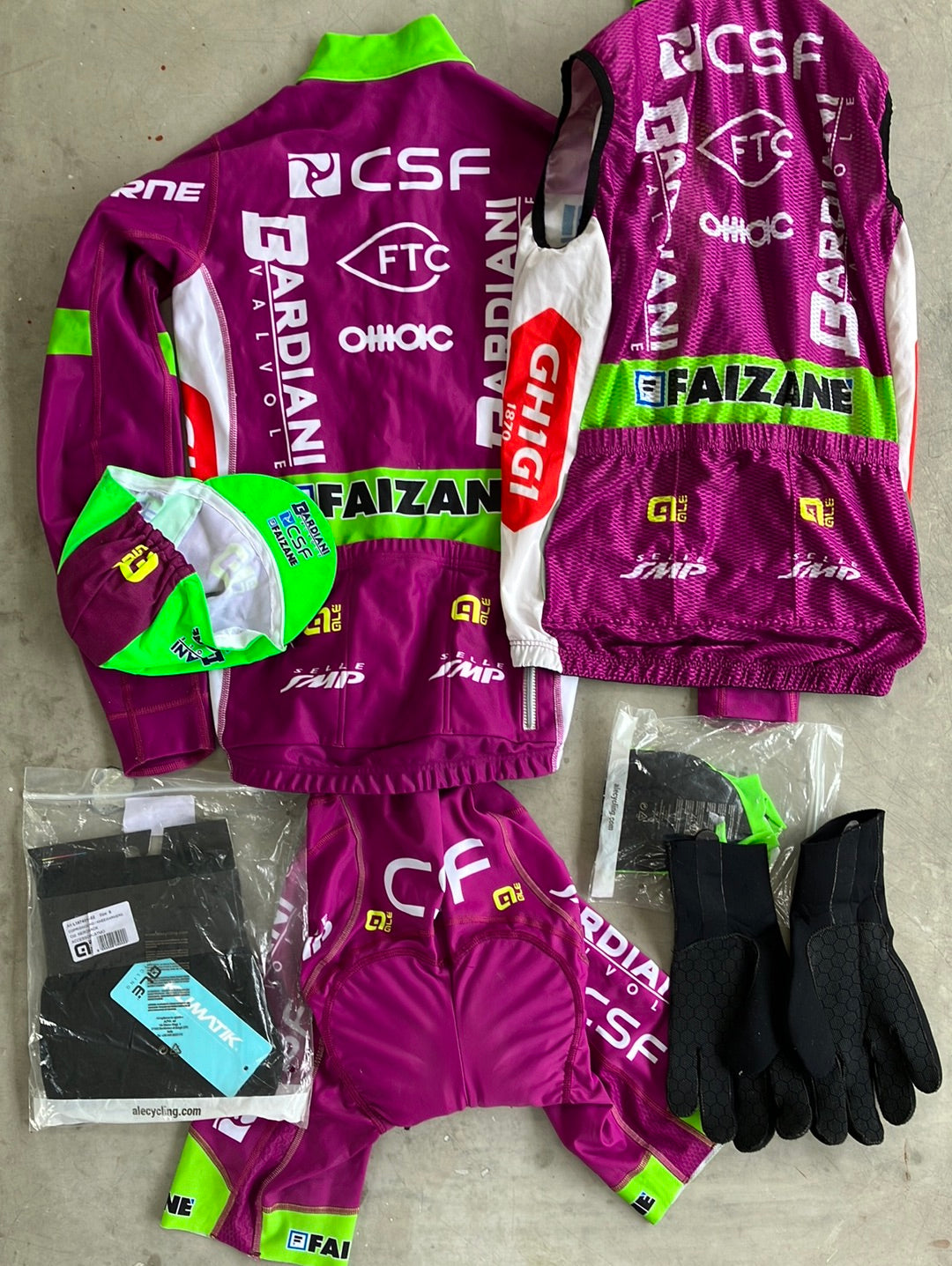 Bardiani | Ale Winter Bundle - Winter Jersey, Bibs, Gilet, Cap, Winter Gloves, Gloves & Knees | XS | Pro-Issued Team Kit