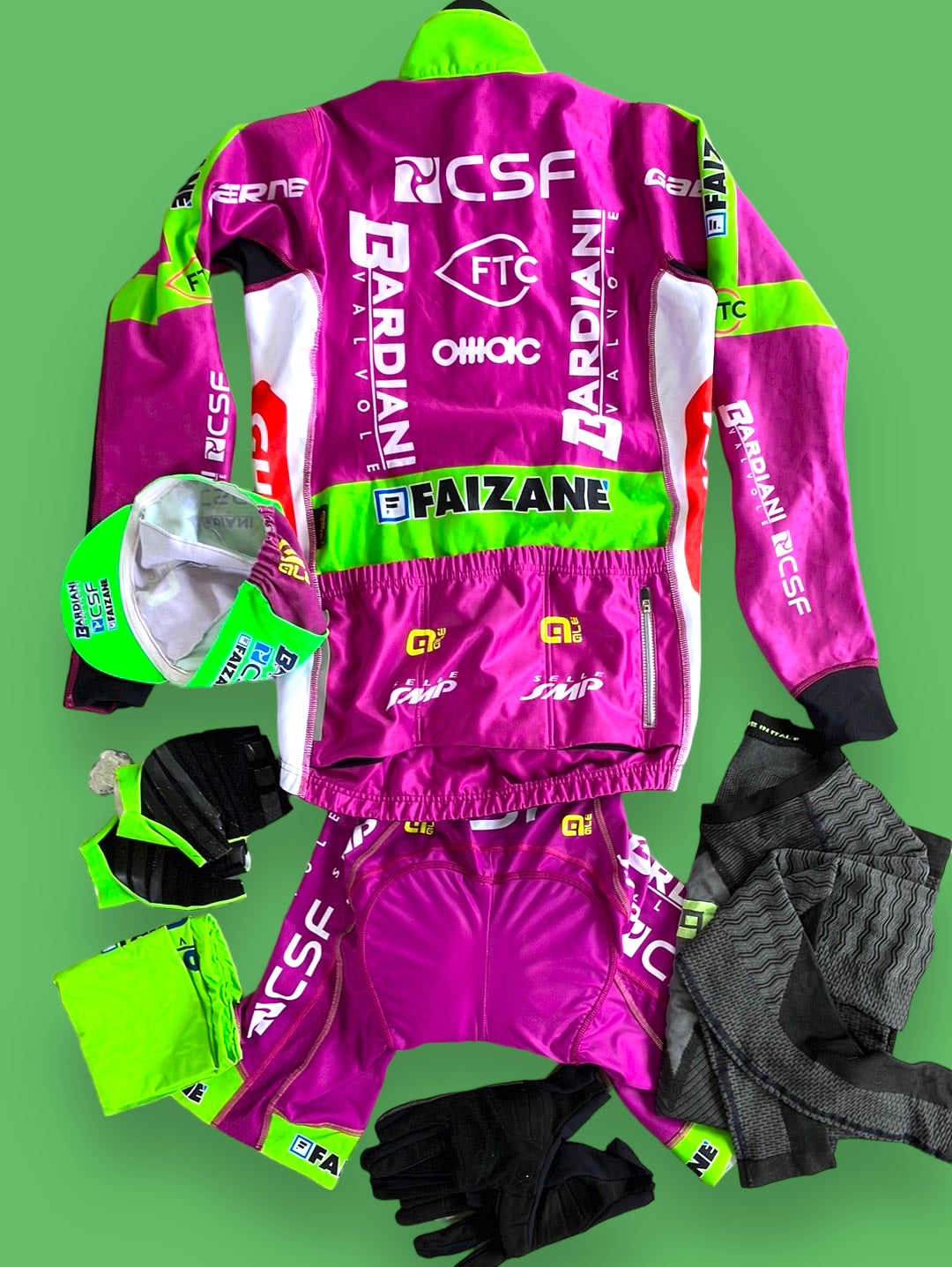 Cycling Kit Bundle - Jacket, Bibs, Cap, Winter Gloves, Gloves, Buff & Winter Base Layer | Ale | Bardiani | Pro-Issued Cycling Kit