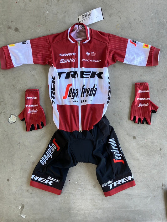 Trek Segafredo | Santini Bundle - Latvian National Champion Aero Road Suit & Gloves | Burgundy| Pro-Issued Team Kit