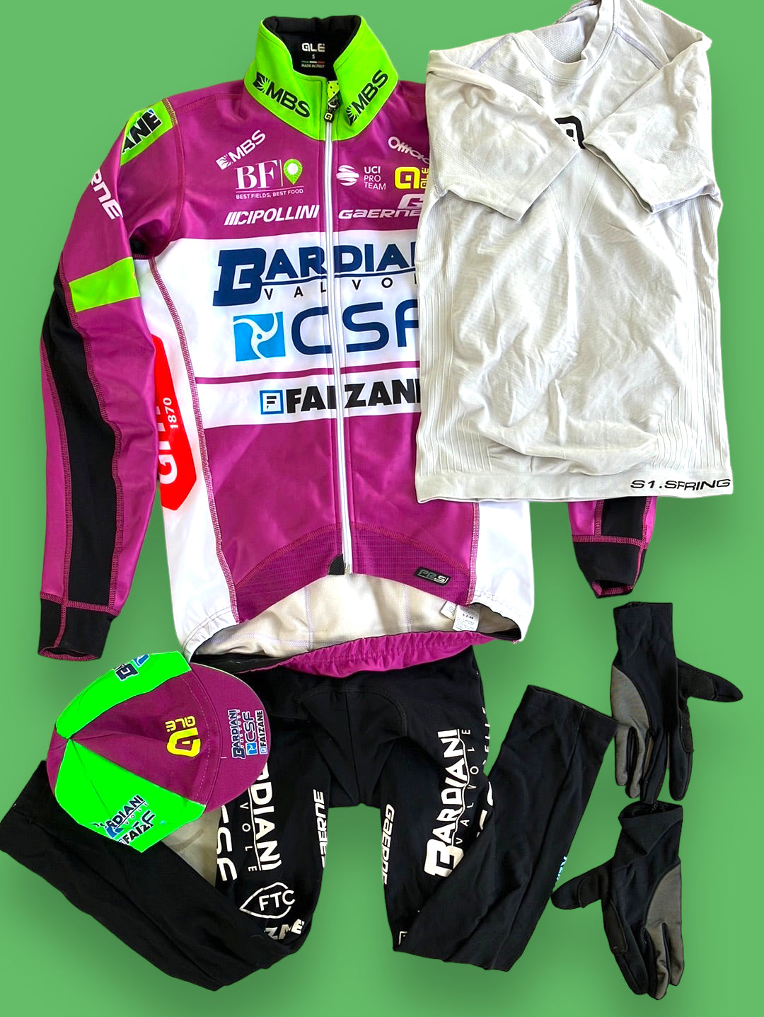 Bardiani | Ale Winter Bundle - Jacket, Tights, Cap, Socks, Winter Gloves & Base Layer | S | Pro-Issued Team Kit