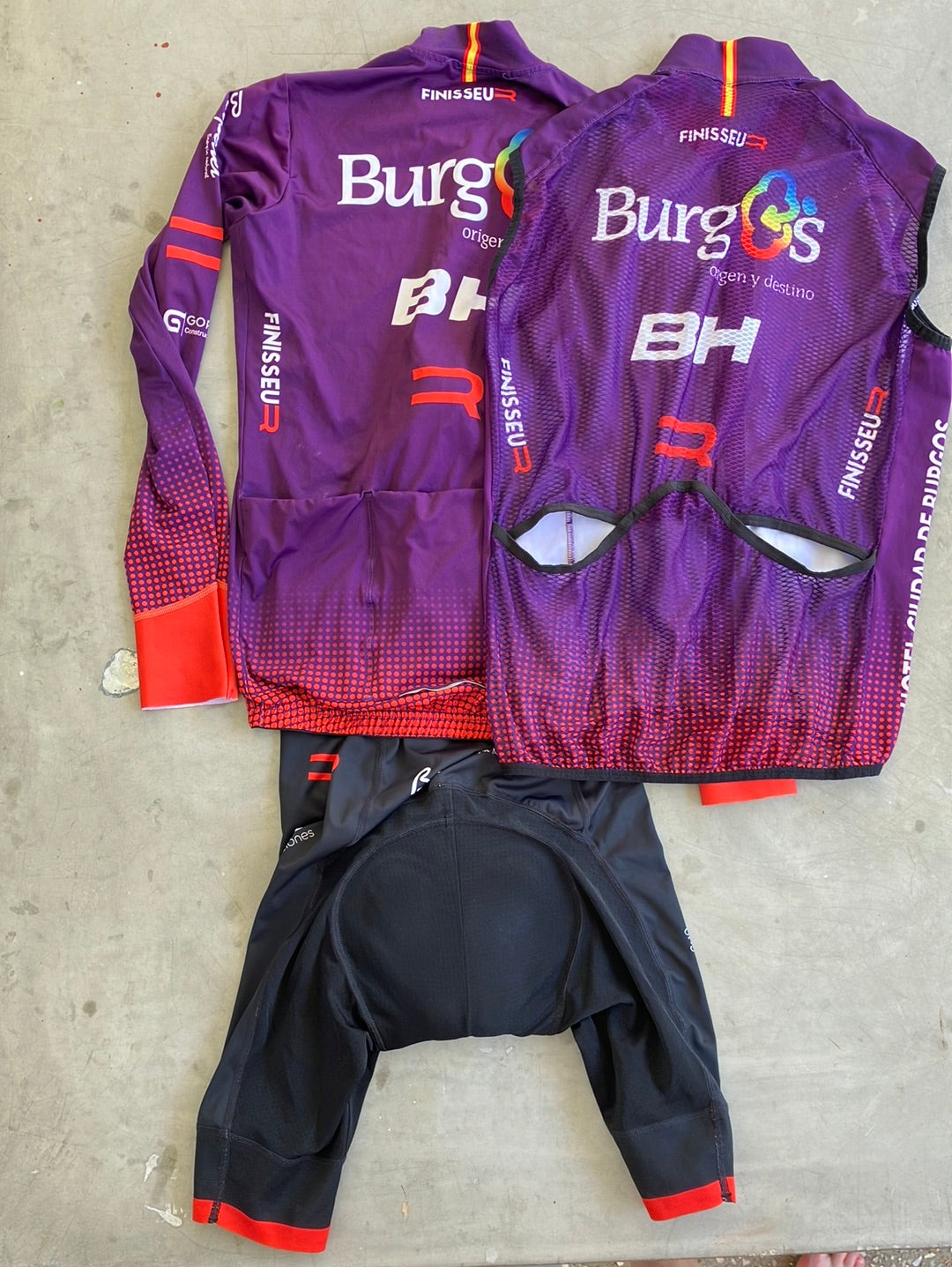 Cycling Kit Bundle - Jersey Long Sleeve, Rain Vest & Bibs | Finisseur | Burgos BH | Pro-Issued Cycling Kit