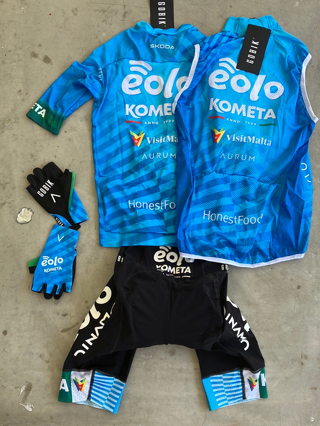 Jersey, Vest / Gilet, Bib Shorts & Gloves Bundle | Gobik | Eolo Kometa | Pro-Issued Cycling Kit