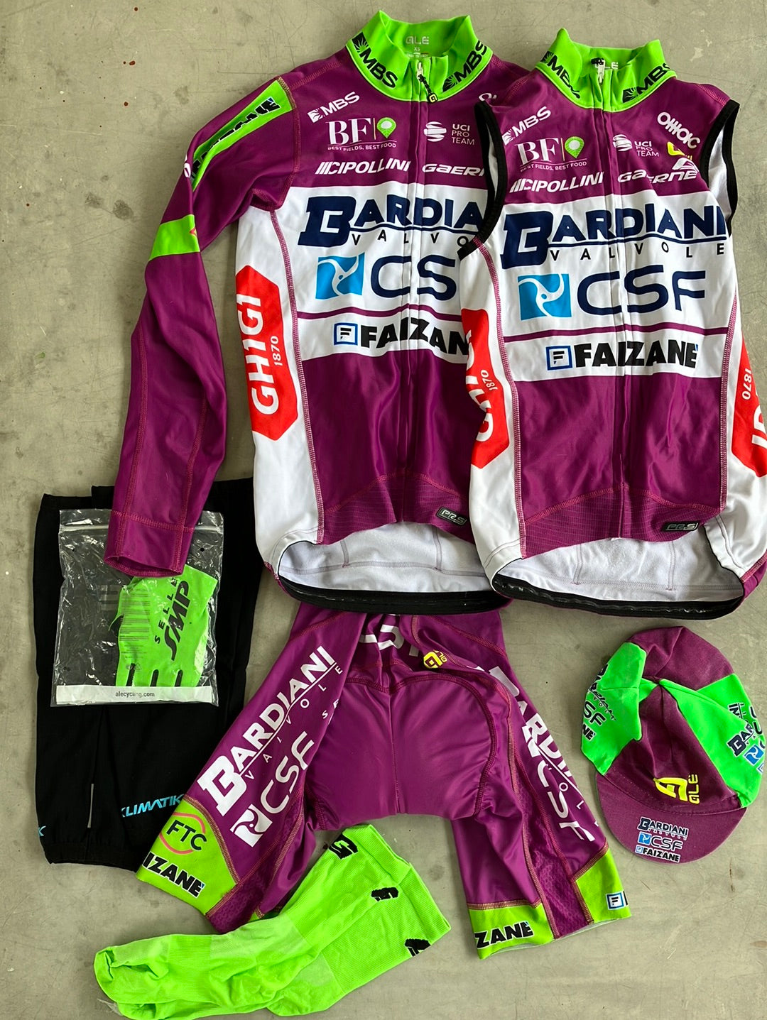 Bardiani | Ale Bundle - Winter Jersey, Bibs, Gilet, Cap, Knees, Socks & Gloves | XS | Pro-Issued Team Kit