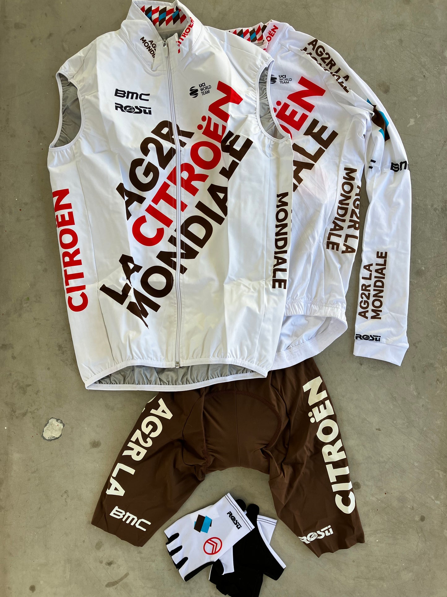 AG2R Citroen | Rosti Bundle - Long Sleeve Jersey, Bibs, Rain Vest, Gloves | S | Rider-Issued Pro Team Kit